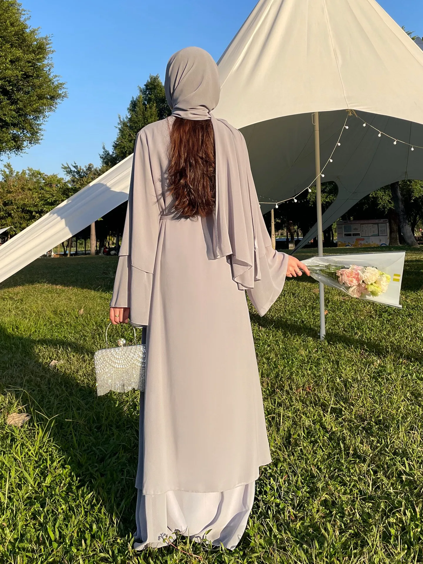 Trade Fashion Women Middle East Two-piece Dress Abaya Robe Burqa Dress Prayer Dress Chiffon display picture 5