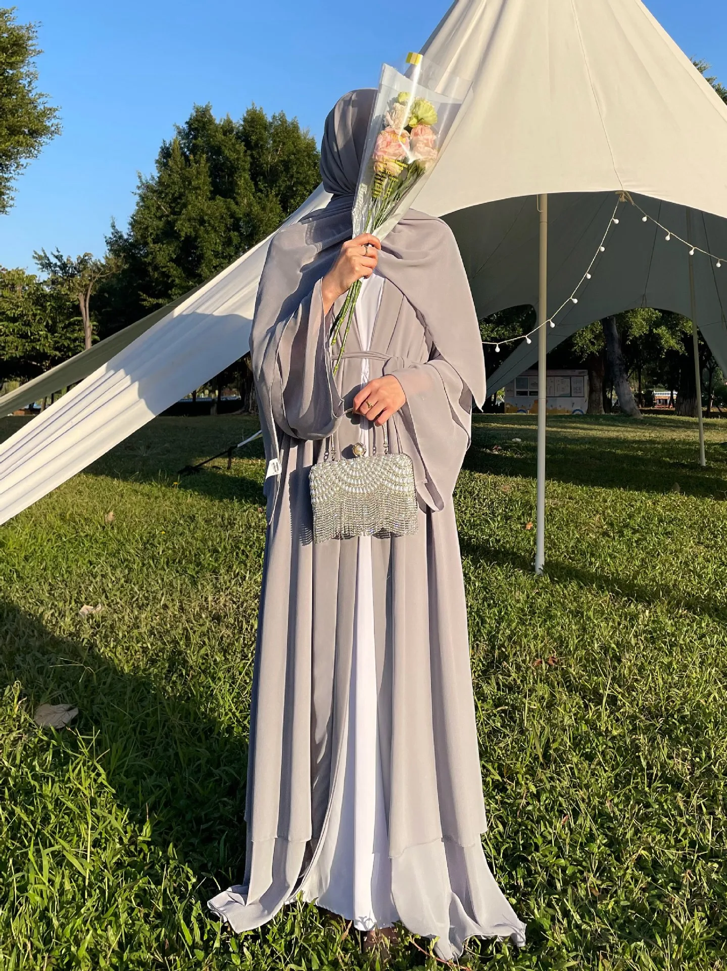 Trade Fashion Women Middle East Two-piece Dress Abaya Robe Burqa Dress Prayer Dress Chiffon display picture 6