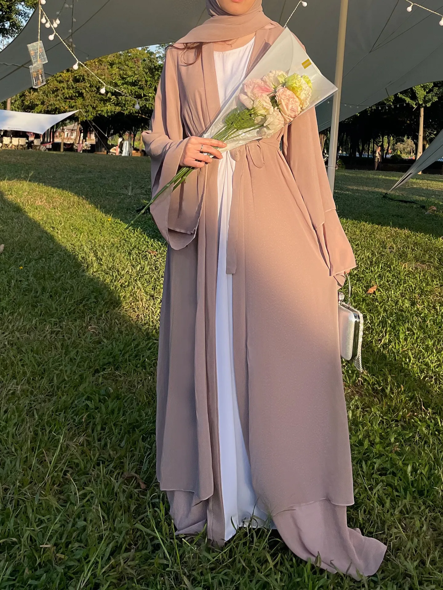 Trade Fashion Women Middle East Two-piece Dress Abaya Robe Burqa Dress Prayer Dress Chiffon display picture 8
