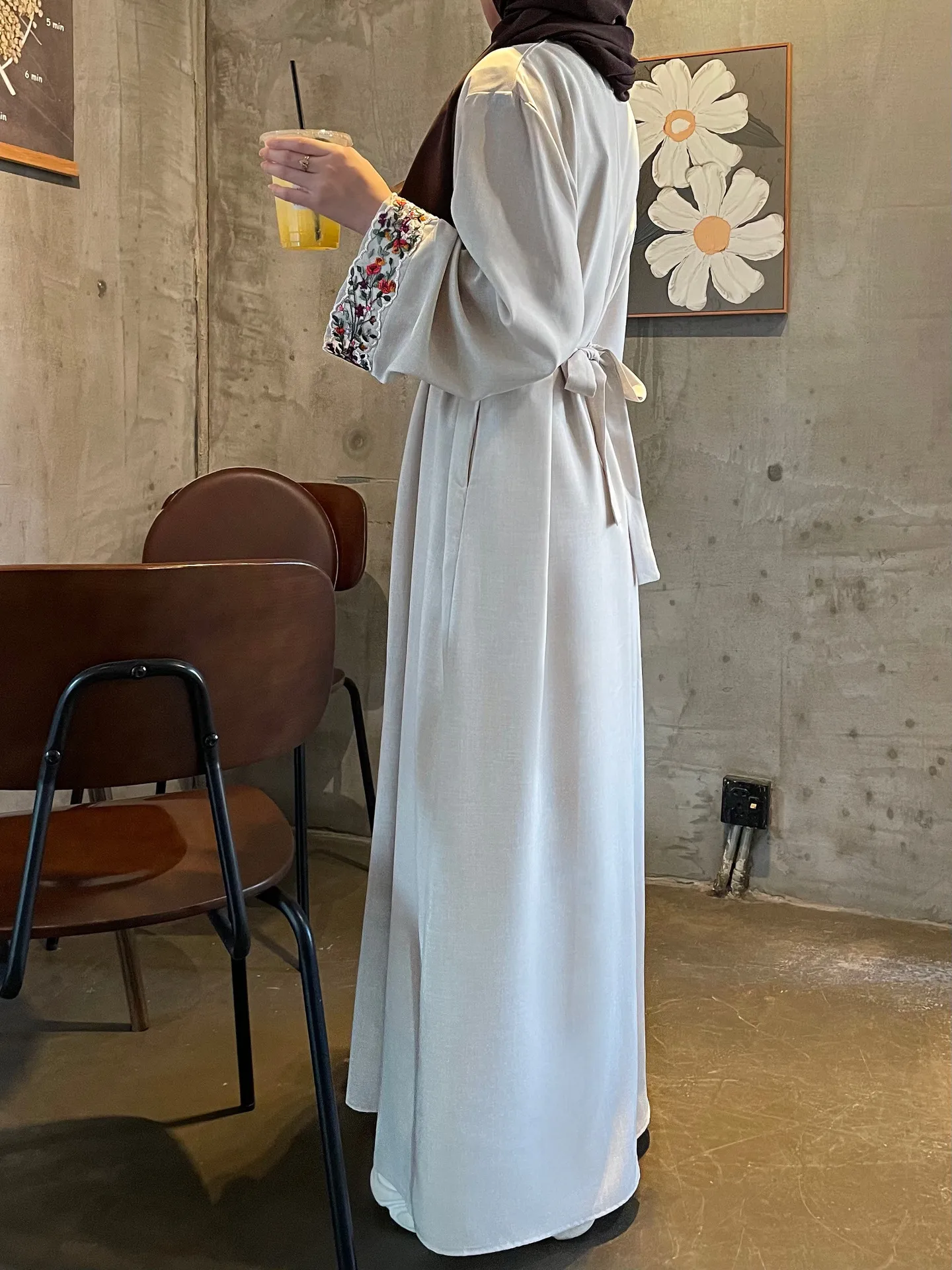 Shrimp  Muslim Clothing Linen Embroidery With Lining Dress Floral Embroidery display picture 2