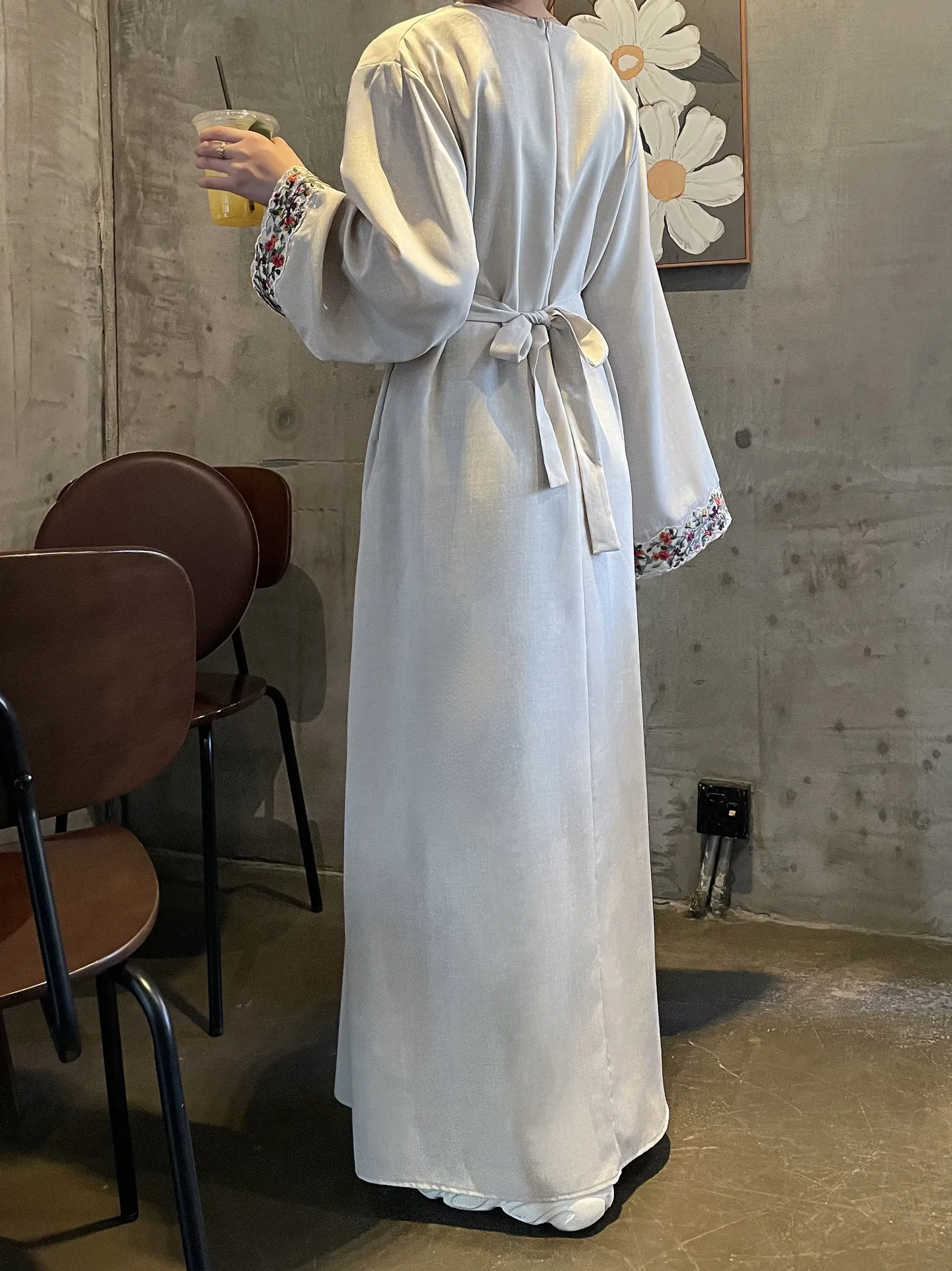 Shrimp  Muslim Clothing Linen Embroidery With Lining Dress Floral Embroidery display picture 3