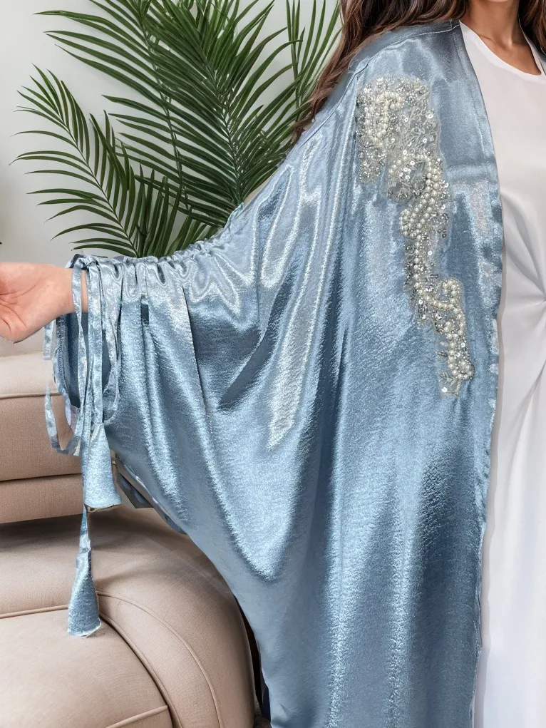 Trade Elegant Simple Middle East Turkey Solid Color Plus Size Satin Robe Abaya display picture 3