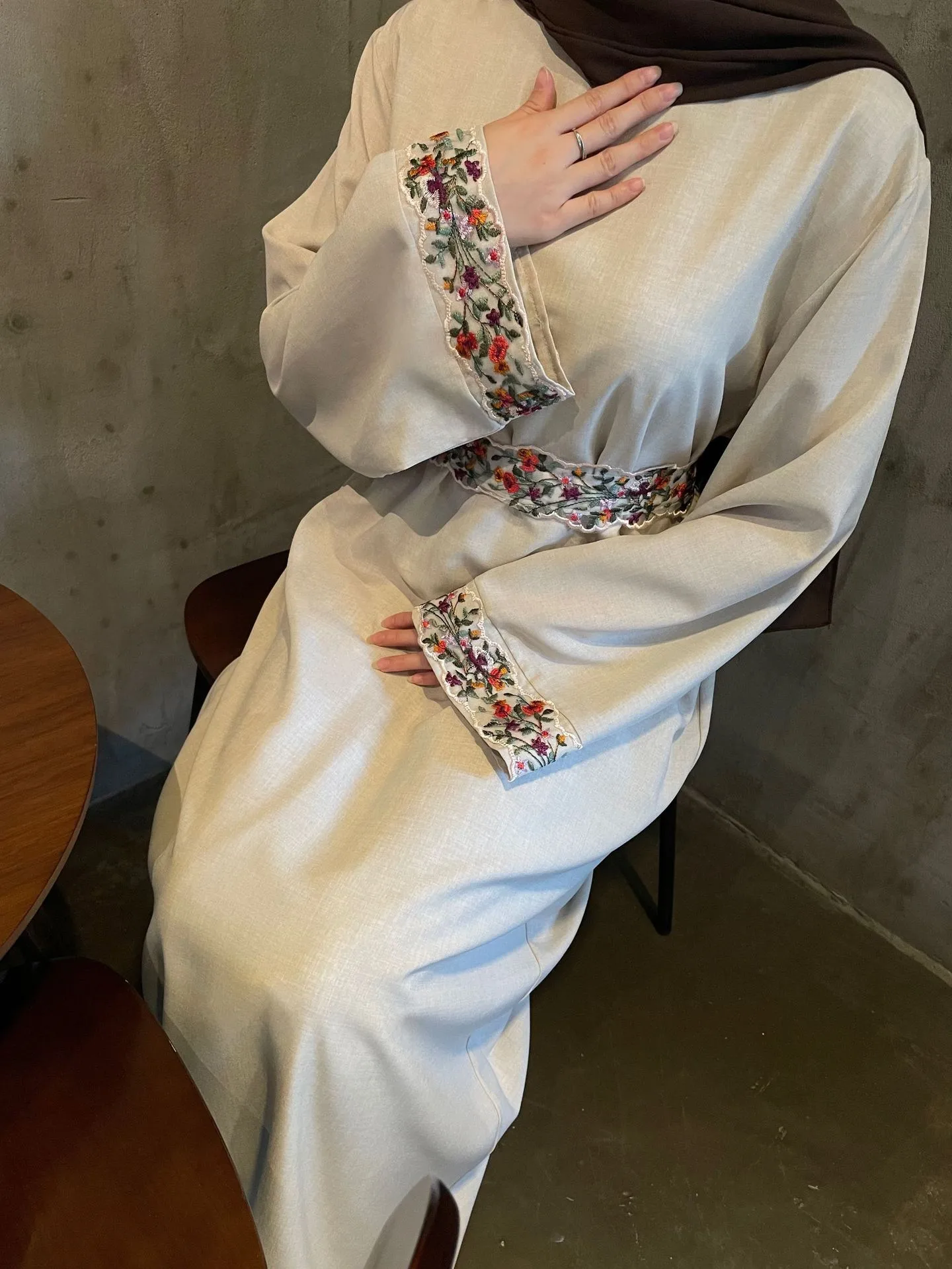 Shrimp  Muslim Clothing Linen Embroidery With Lining Dress Floral Embroidery display picture 4
