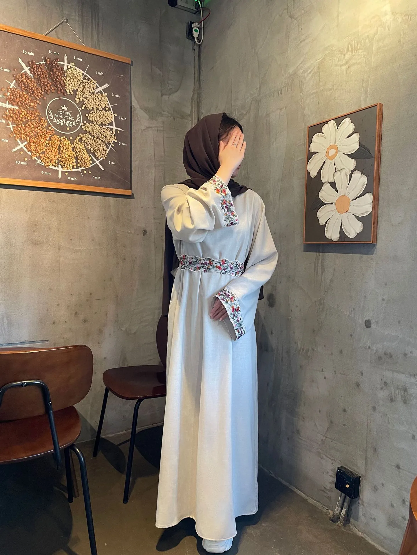 Shrimp  Muslim Clothing Linen Embroidery With Lining Dress Floral Embroidery display picture 5