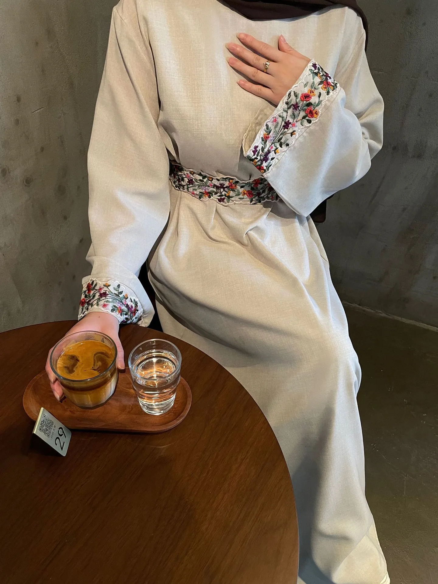 Shrimp  Muslim Clothing Linen Embroidery With Lining Dress Floral Embroidery display picture 6