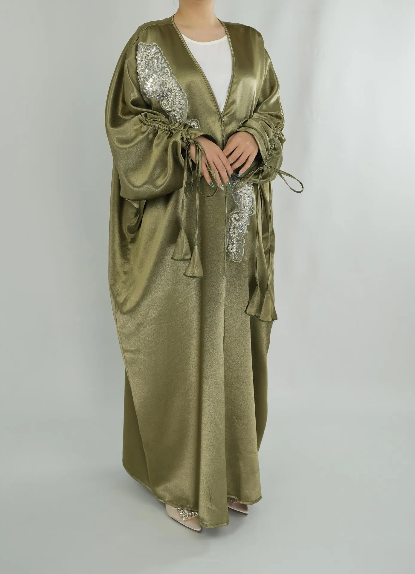 Trade Elegant Simple Middle East Turkey Solid Color Plus Size Satin Robe Abaya display picture 10