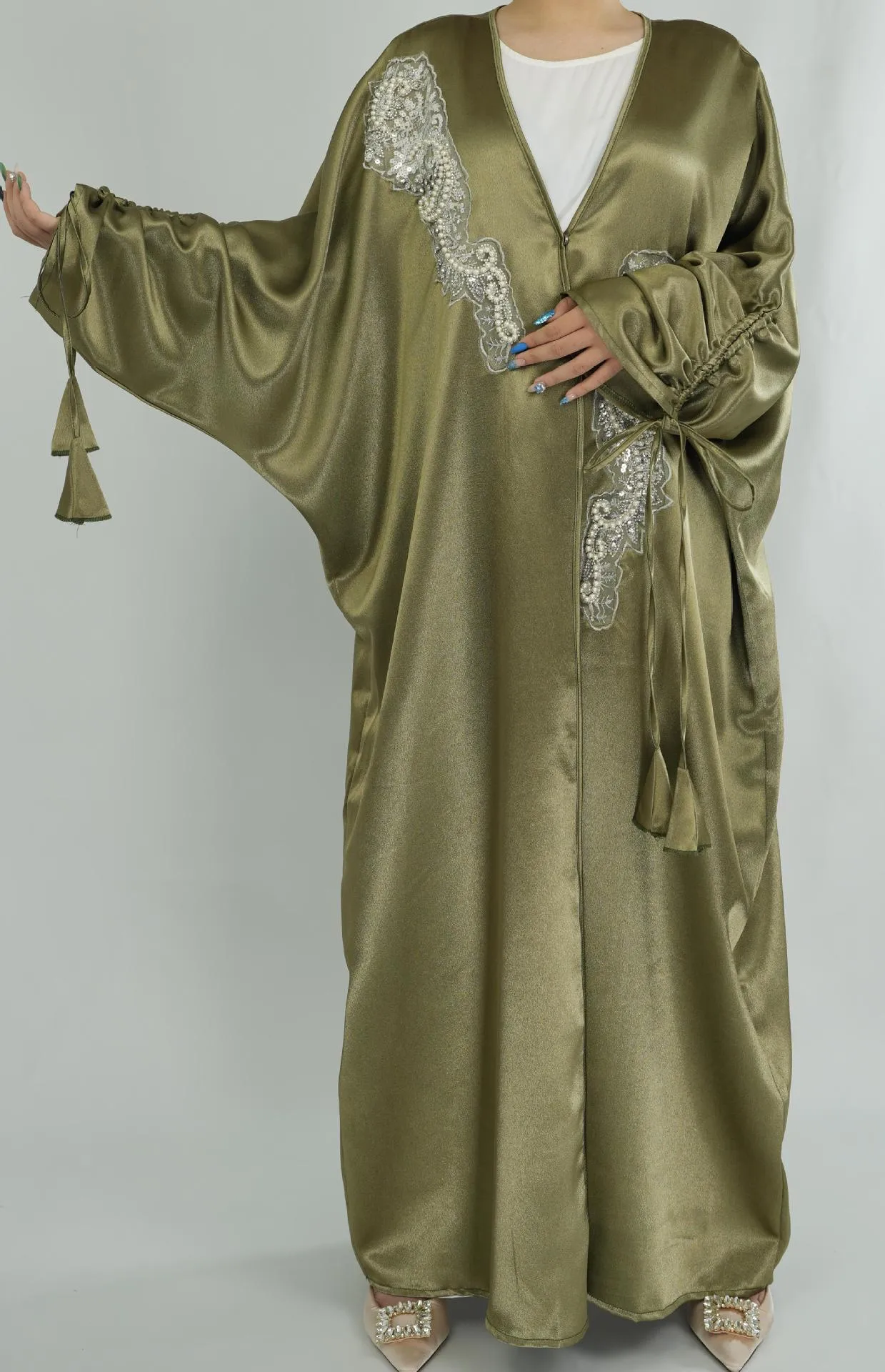 Trade Elegant Simple Middle East Turkey Solid Color Plus Size Satin Robe Abaya display picture 11