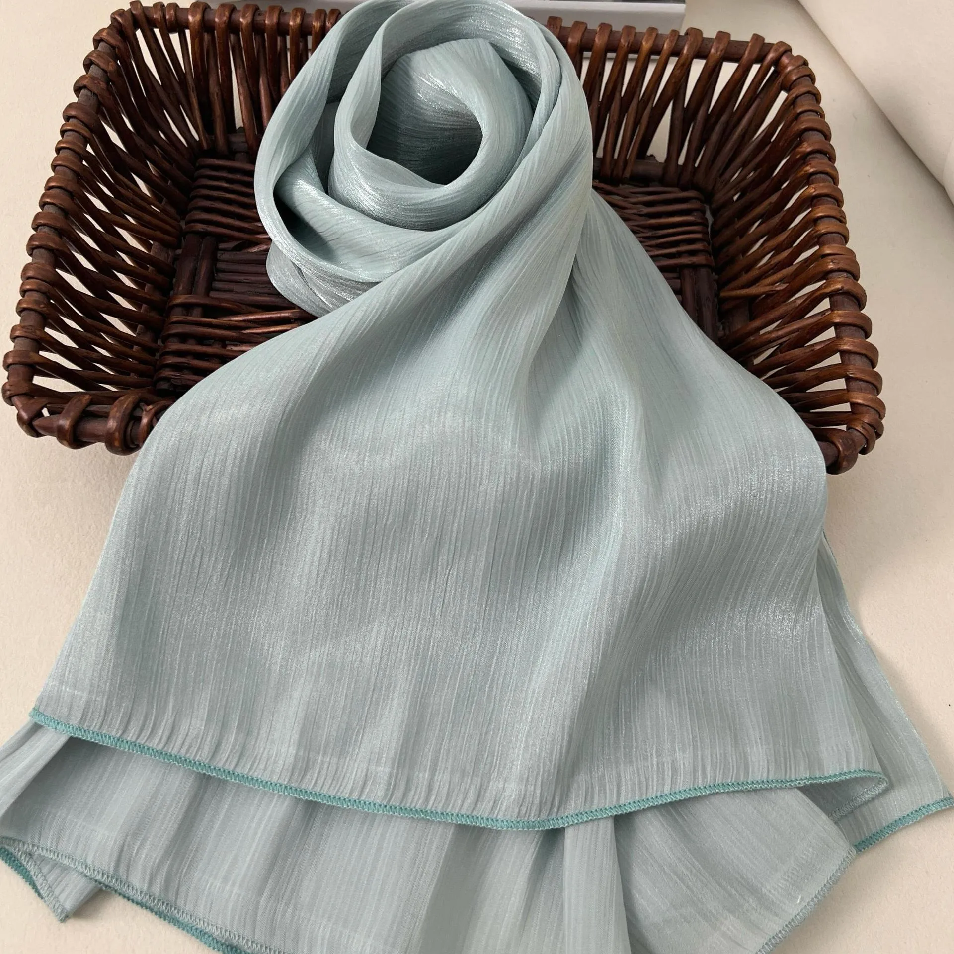 Solid Color Middle East Dubai Turkey Breathable Crepe Bright Silk Scarf Toe Scarf Solid Color display picture 1