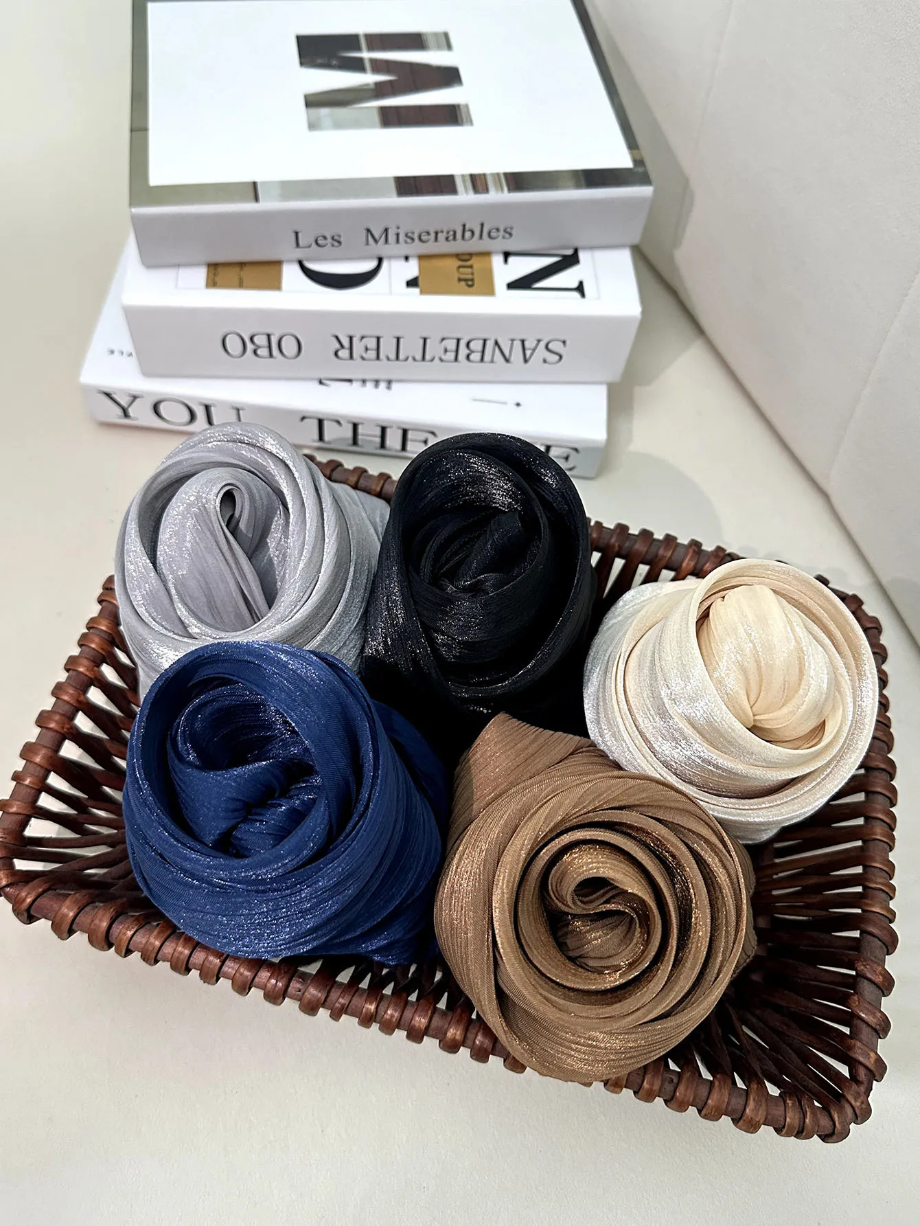 Solid Color Middle East Dubai Turkey Breathable Crepe Bright Silk Scarf Toe Scarf Solid Color display picture 2