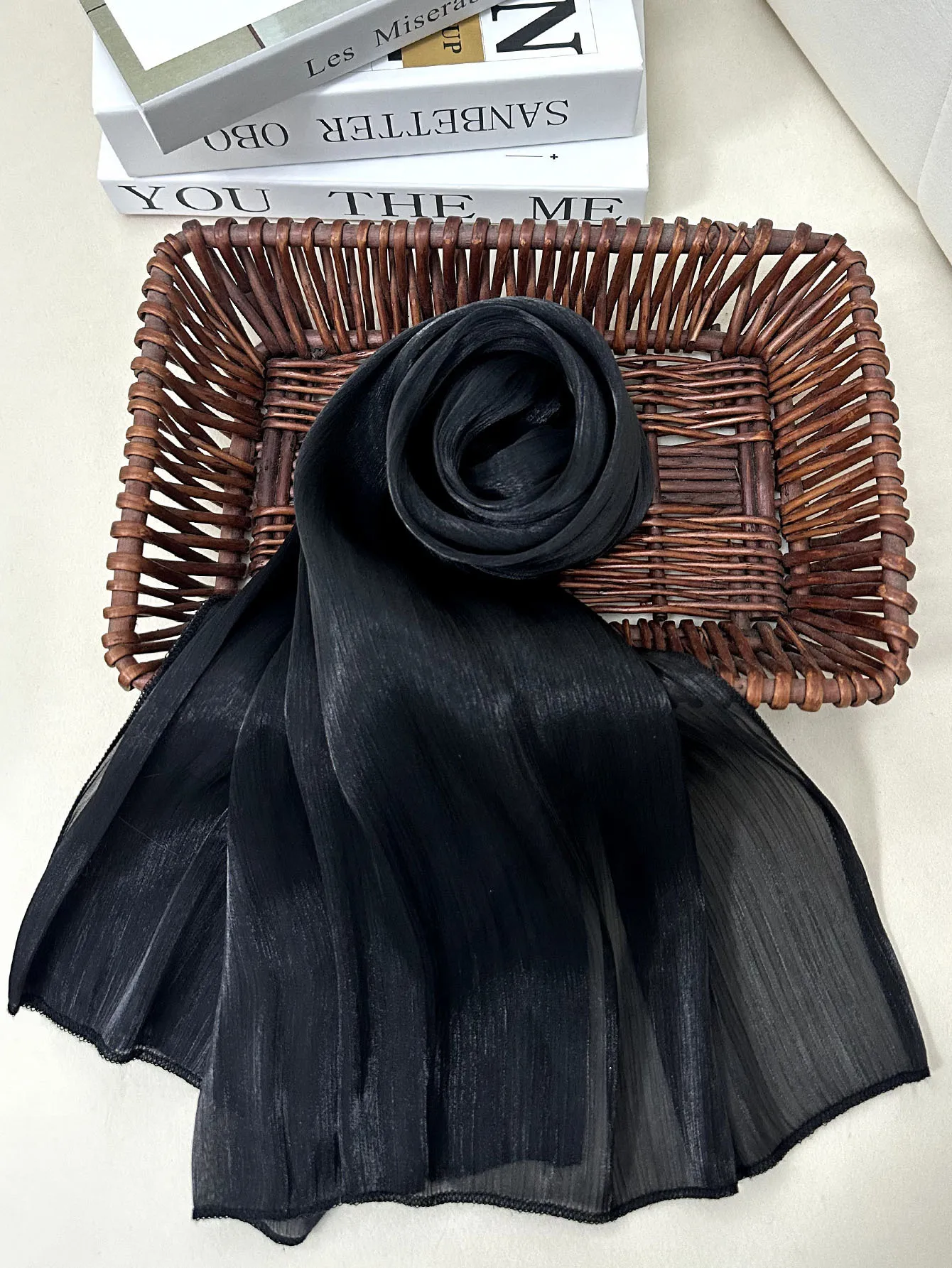 Solid Color Middle East Dubai Turkey Breathable Crepe Bright Silk Scarf Toe Scarf Solid Color display picture 5