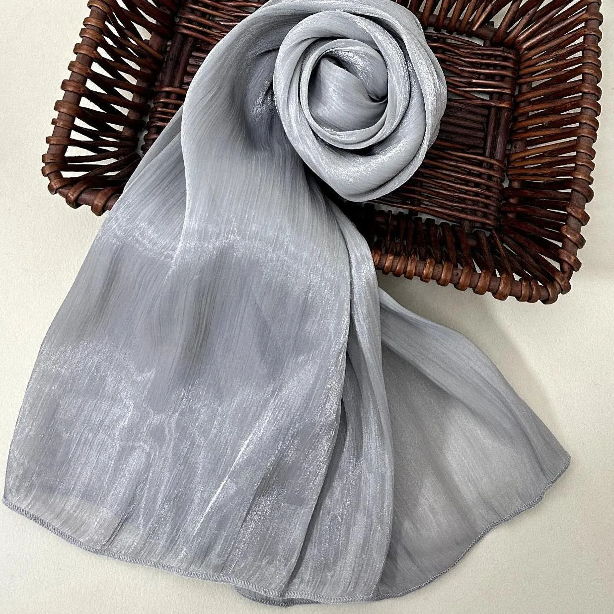 Solid Color Middle East Dubai Turkey Breathable Crepe Bright Silk Scarf Toe Scarf Solid Color display picture 6