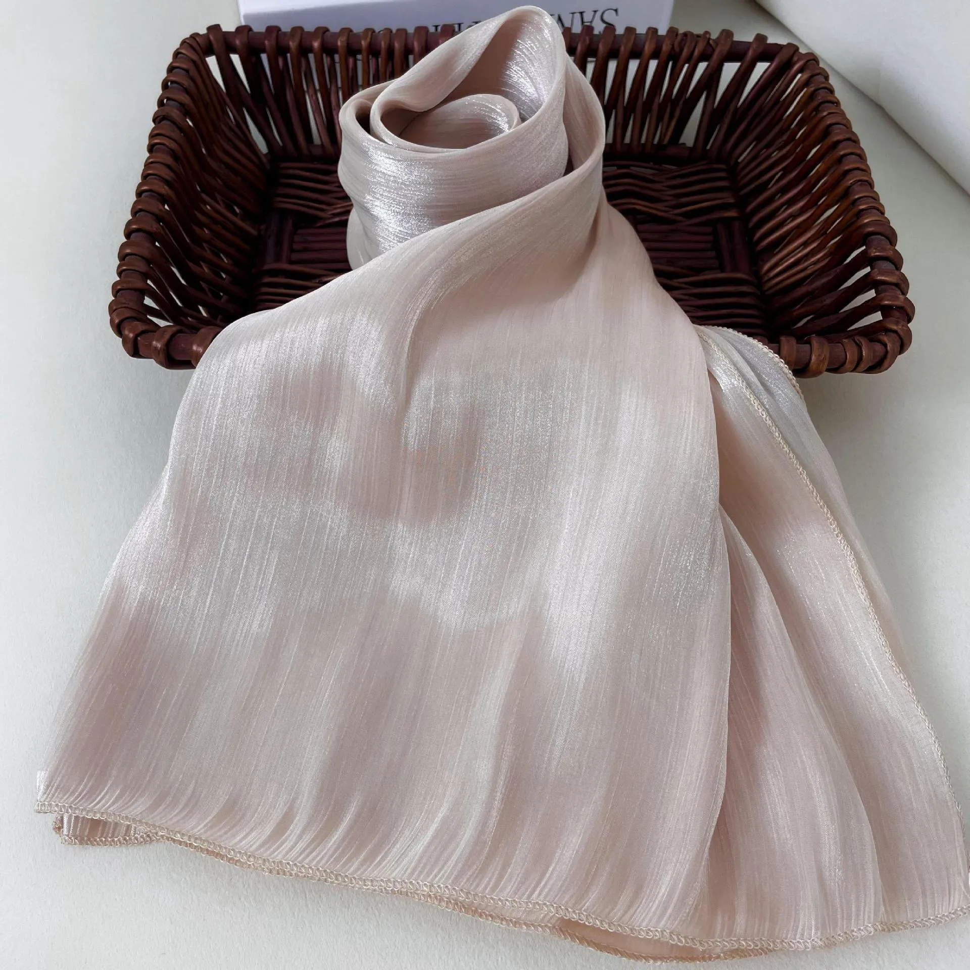 Solid Color Middle East Dubai Turkey Breathable Crepe Bright Silk Scarf Toe Scarf Solid Color display picture 7
