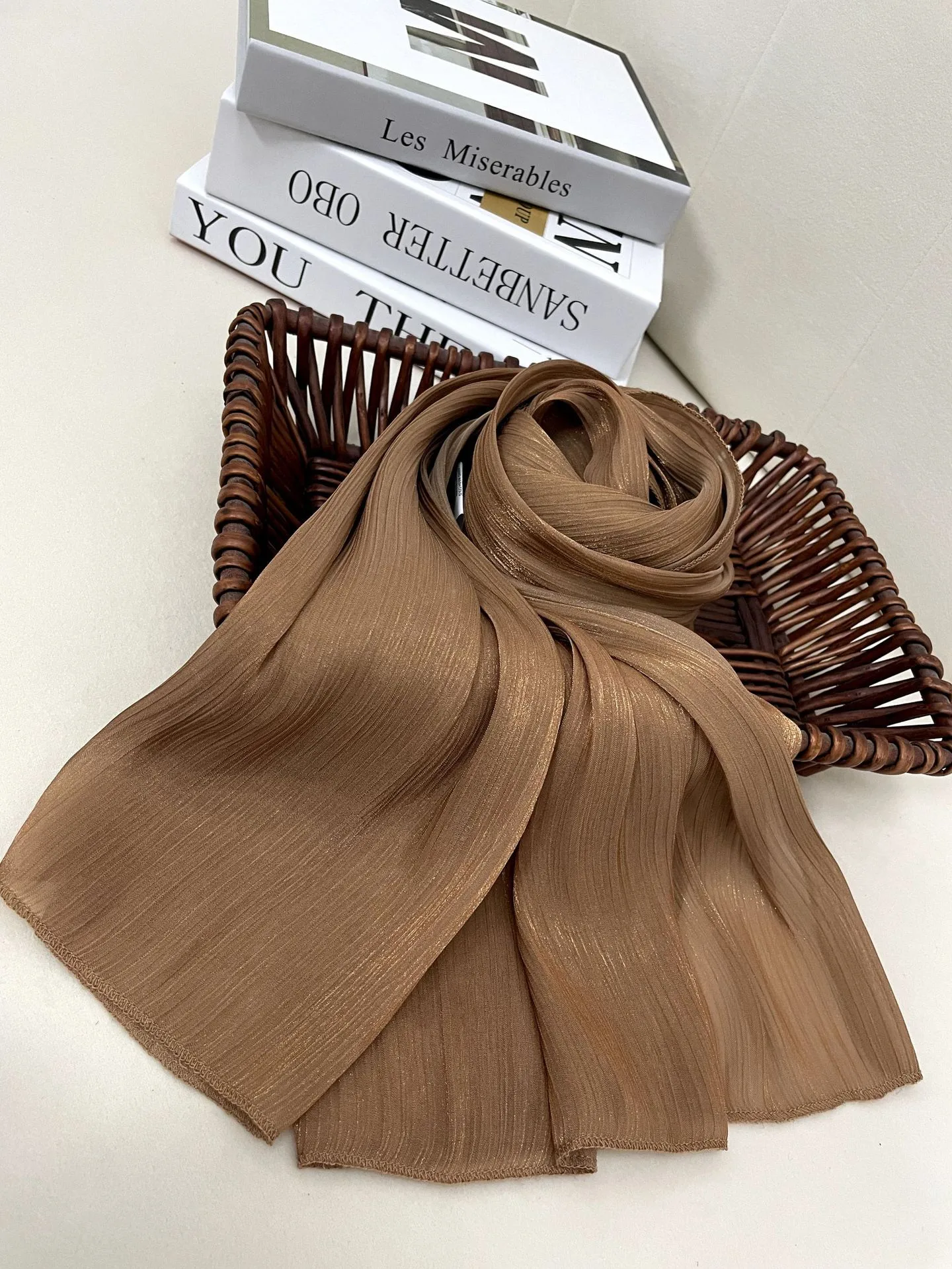 Solid Color Middle East Dubai Turkey Breathable Crepe Bright Silk Scarf Toe Scarf Solid Color display picture 8