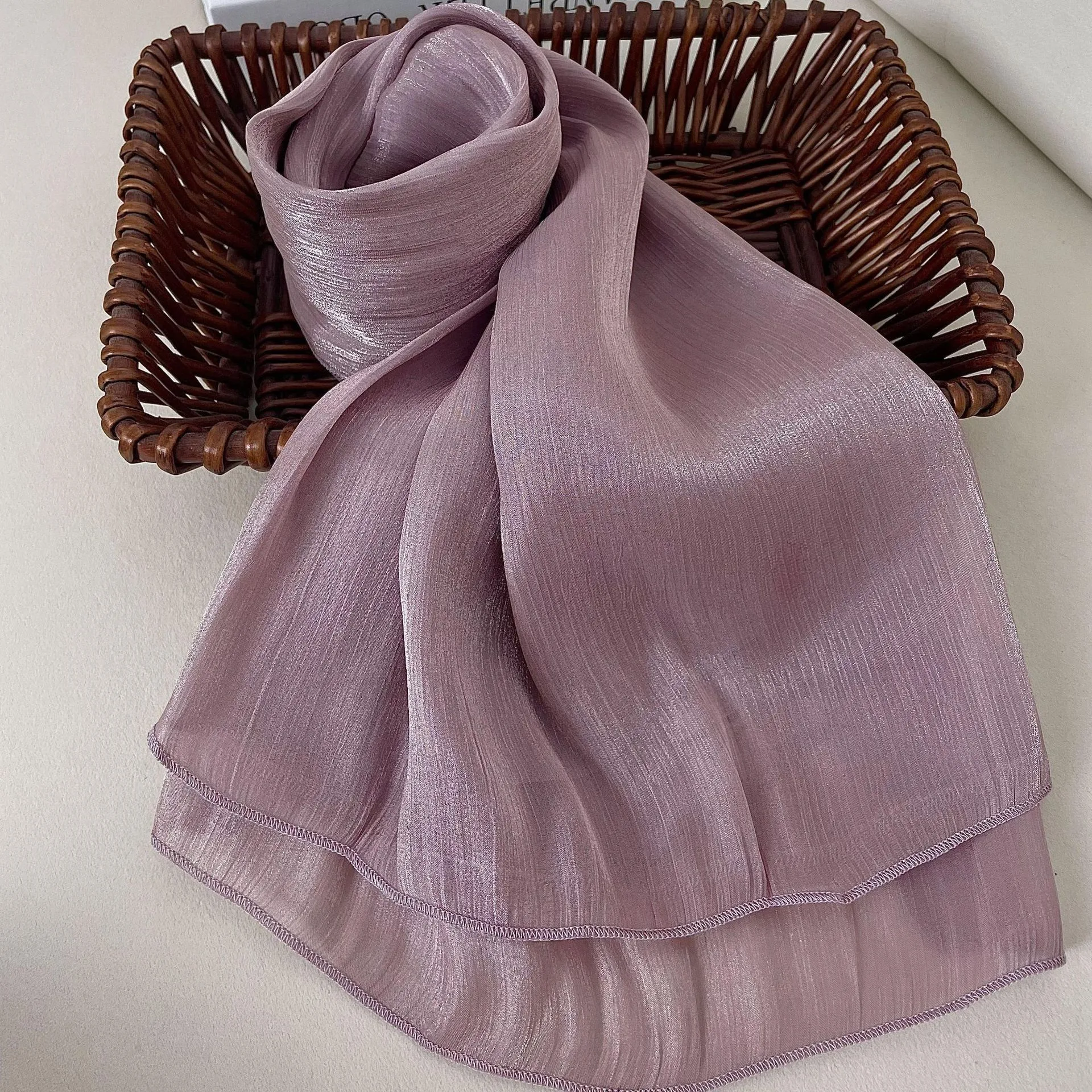 Solid Color Middle East Dubai Turkey Breathable Crepe Bright Silk Scarf Toe Scarf Solid Color display picture 9