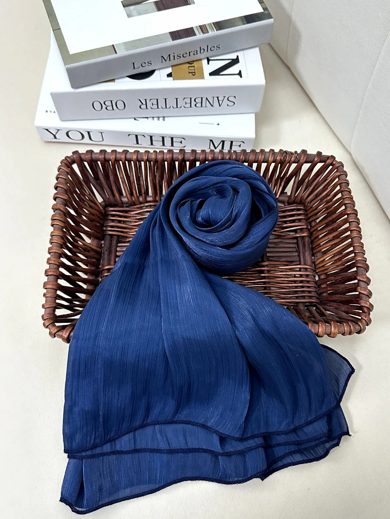 Solid Color Middle East Dubai Turkey Breathable Crepe Bright Silk Scarf Toe Scarf Solid Color display picture 11