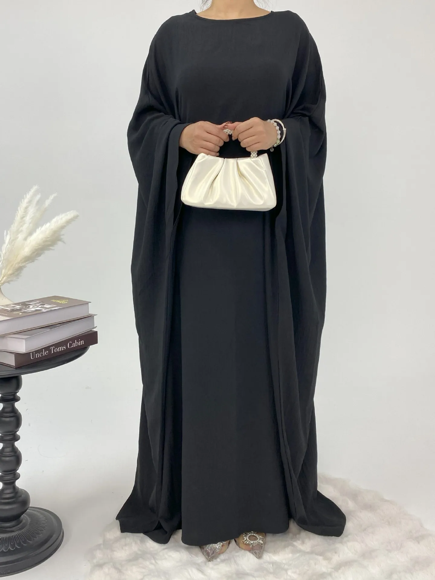 Foreign Trade Women's Muslim Clothing Abaya Waist Bat Sleeve Dress Waist Bat Sleeve Dress display picture 7