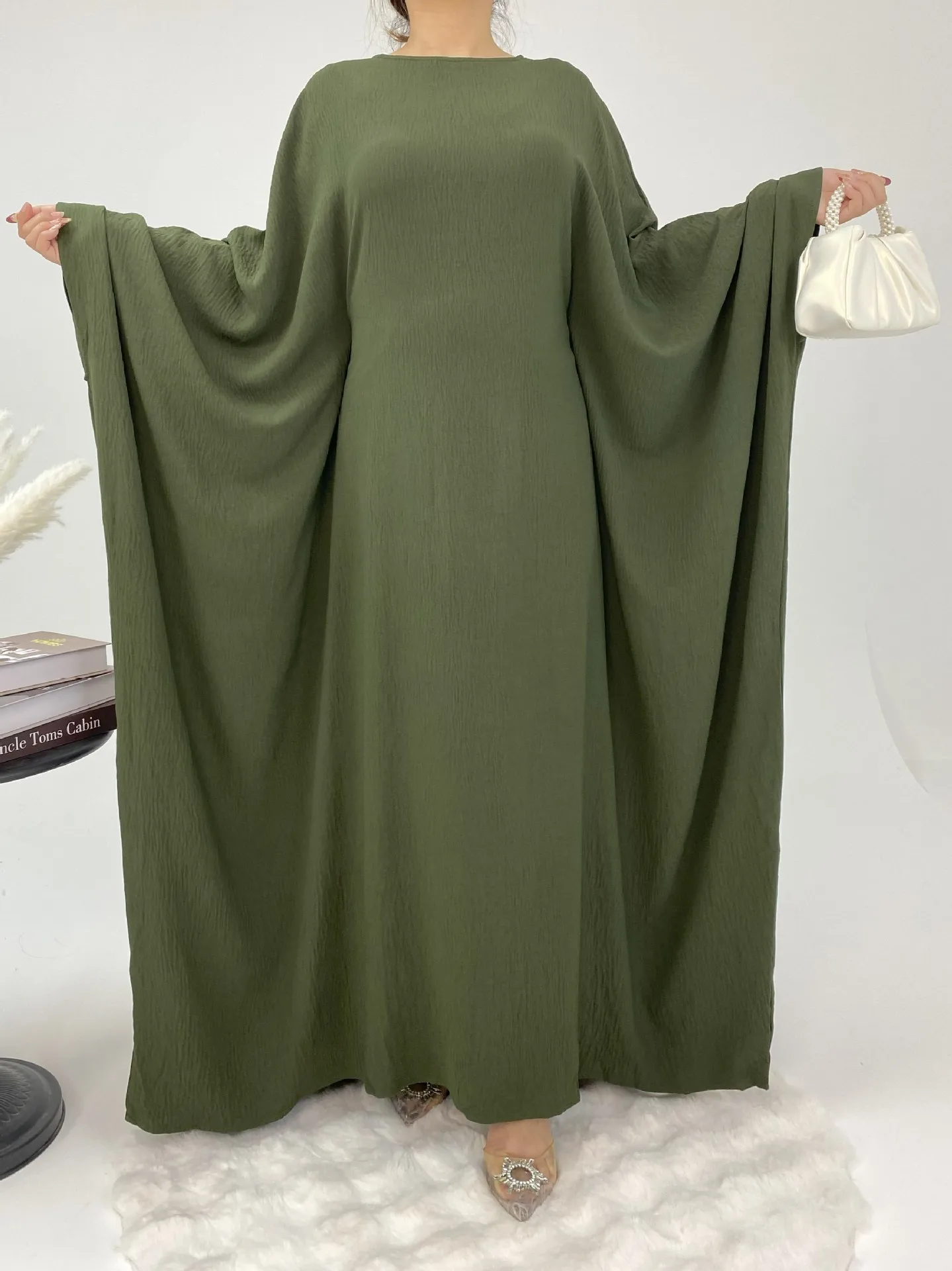 Foreign Trade Women's Muslim Clothing Abaya Waist Bat Sleeve Dress Waist Bat Sleeve Dress display picture 15