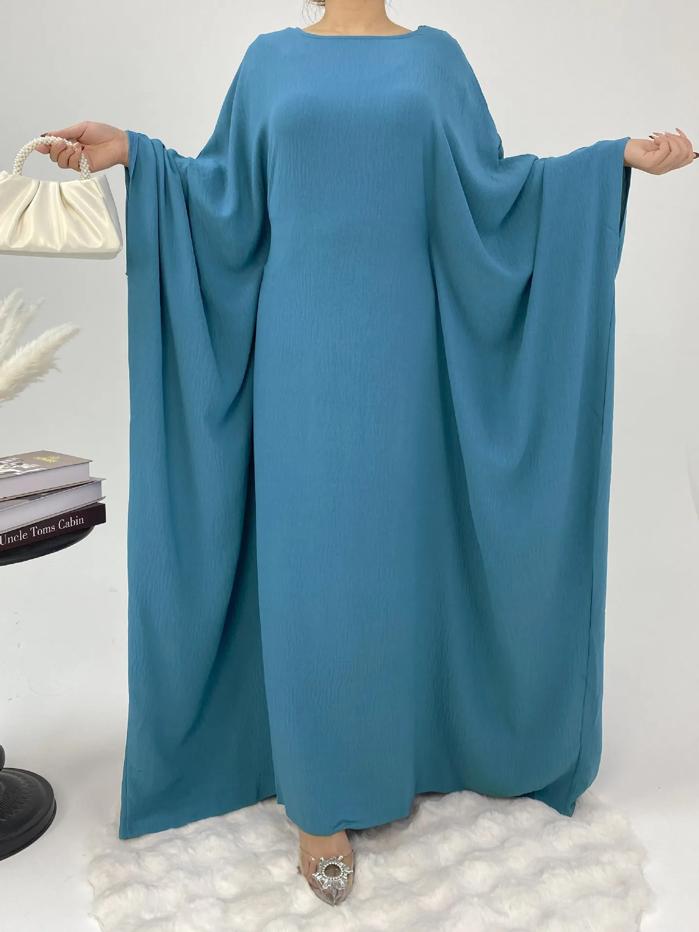 Foreign Trade Women's Muslim Clothing Abaya Waist Bat Sleeve Dress Waist Bat Sleeve Dress display picture 17