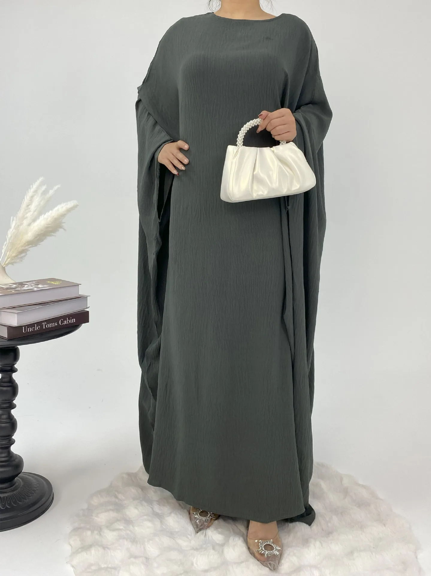 Foreign Trade Women's Muslim Clothing Abaya Waist Bat Sleeve Dress Waist Bat Sleeve Dress display picture 18