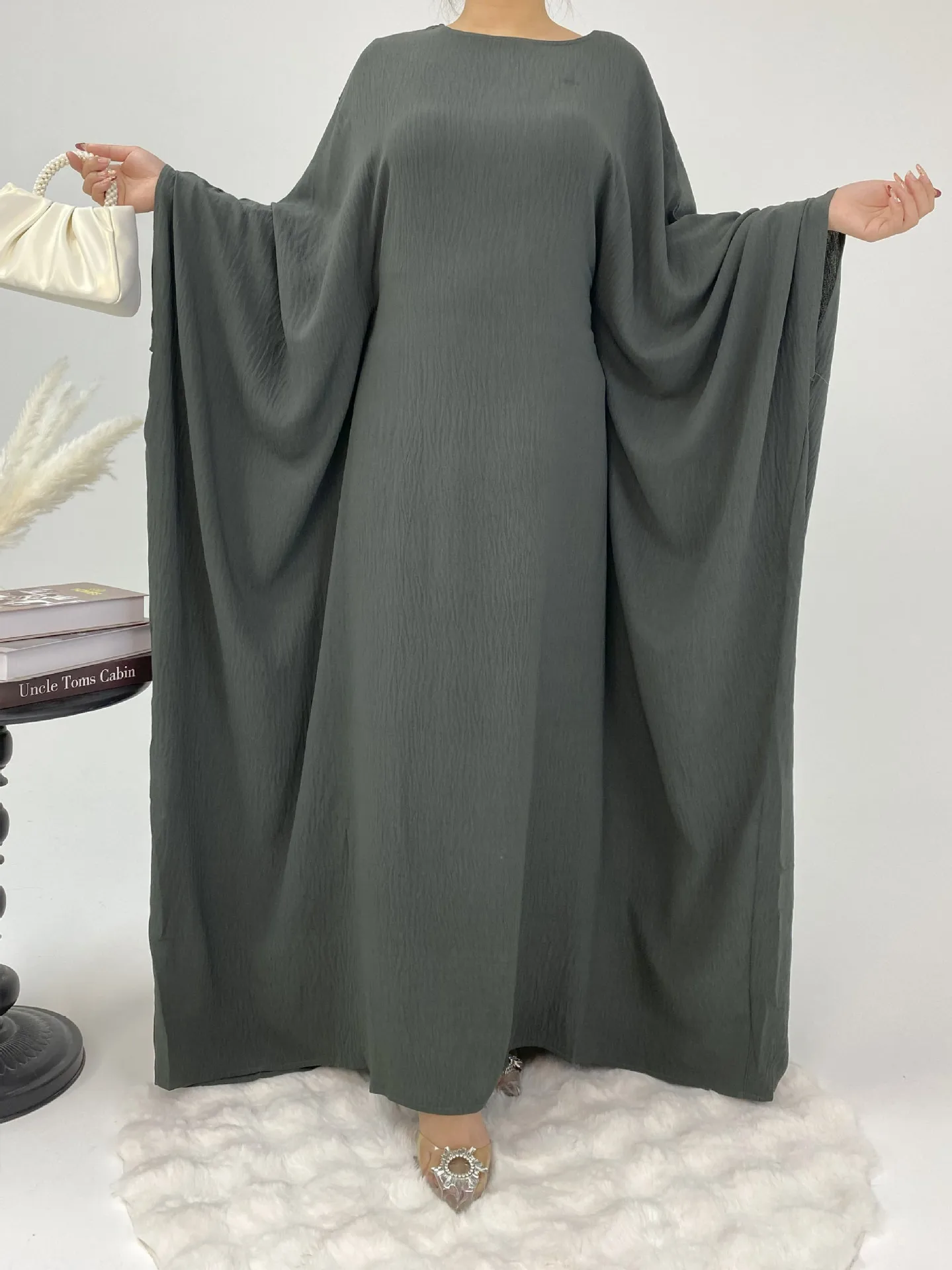 Foreign Trade Women's Muslim Clothing Abaya Waist Bat Sleeve Dress Waist Bat Sleeve Dress display picture 19