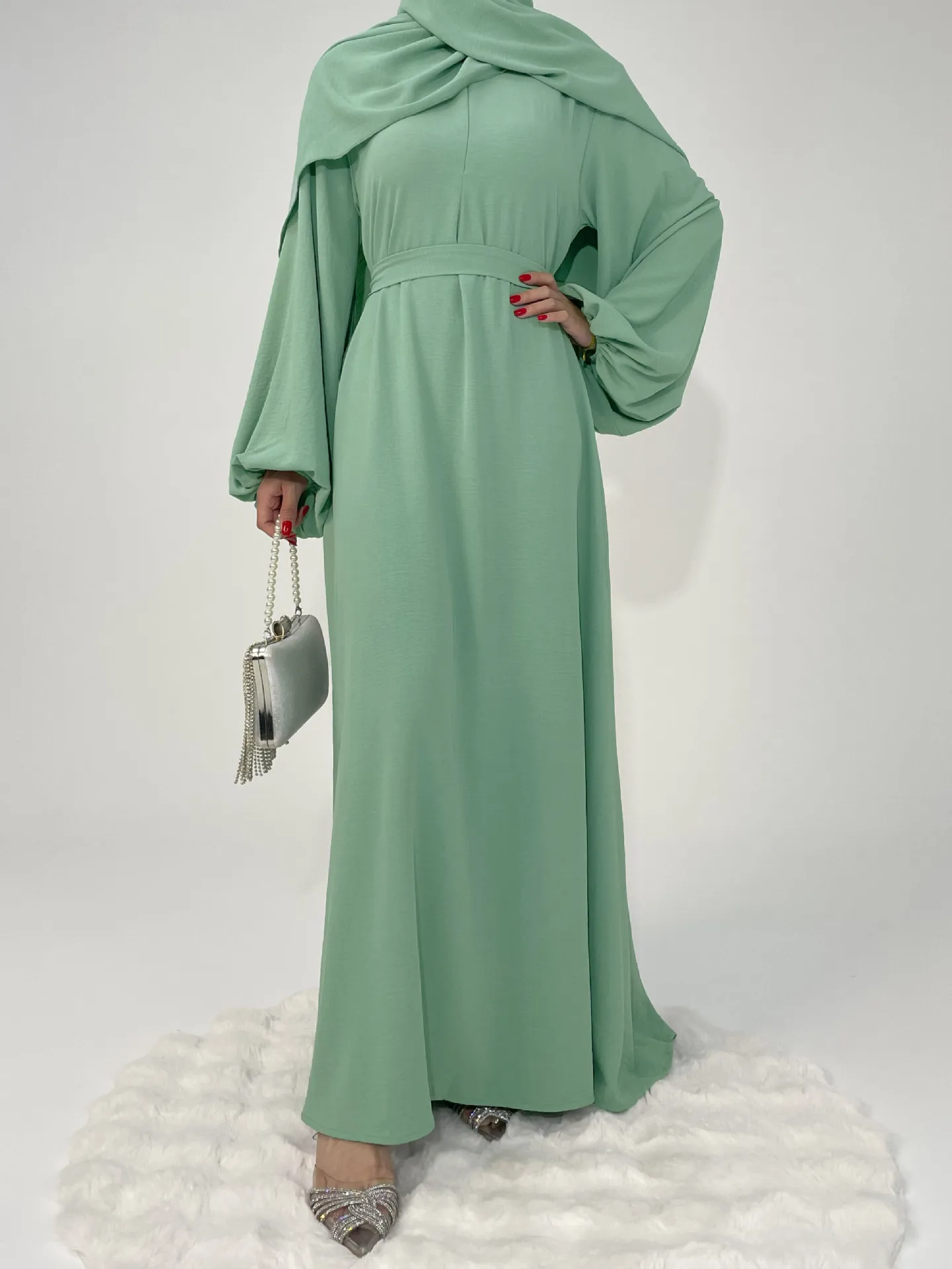 Foreign Trade High Elastic Wrinkle Dress Multicolor Casual Dress Robe Abaya display picture 5