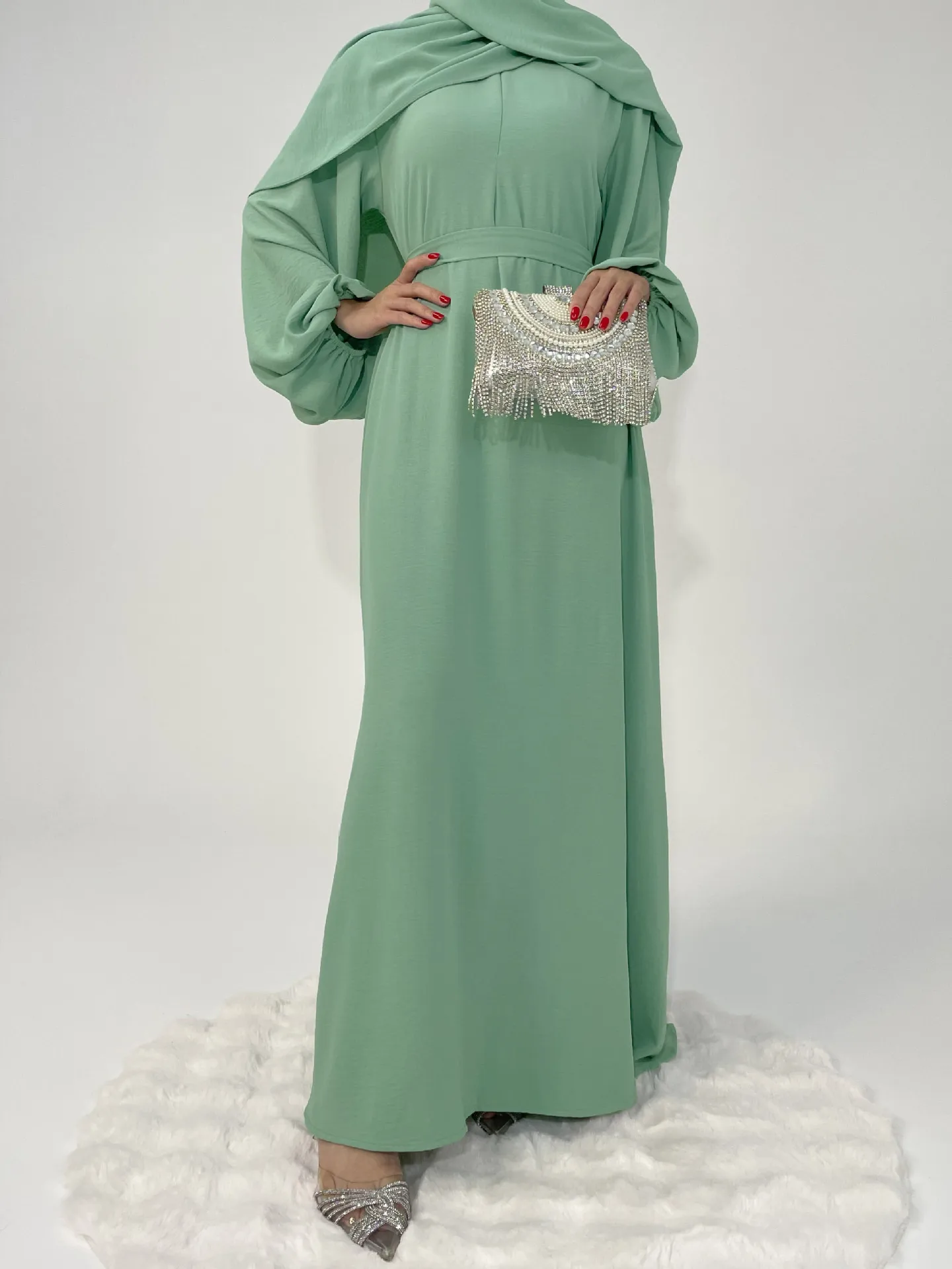 Foreign Trade High Elastic Wrinkle Dress Multicolor Casual Dress Robe Abaya display picture 6
