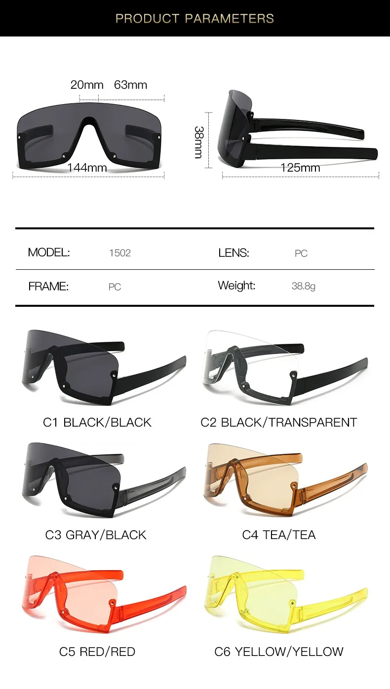 New Large Frame Conjoined Sunglasses  Internet-famous Fashion Windproof Sunglasses  Colorful Frame Sunglasses display picture 2