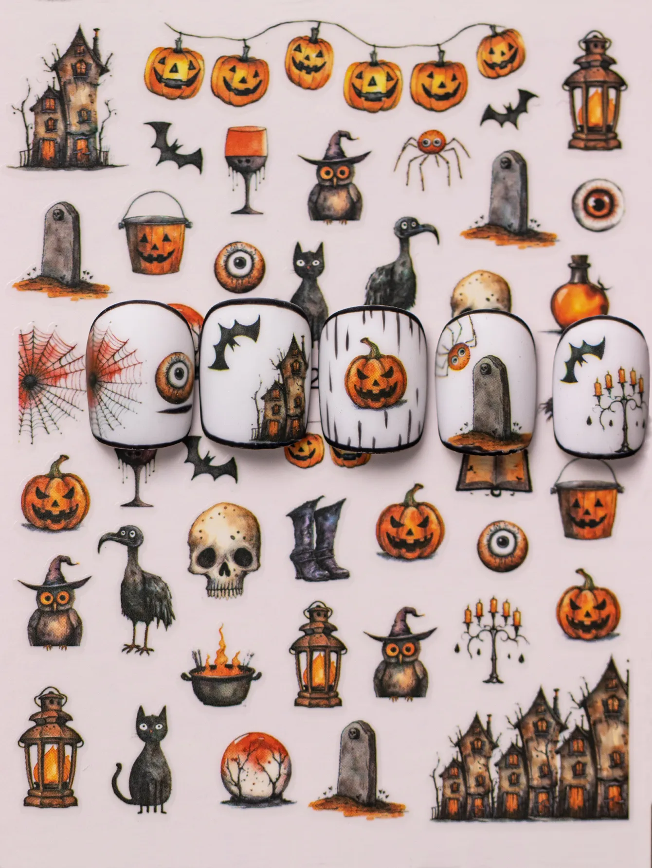 Cartoon Style Vintage Style Crow Pumpkin Cat Nail Stickers Nail Sticker display picture 1