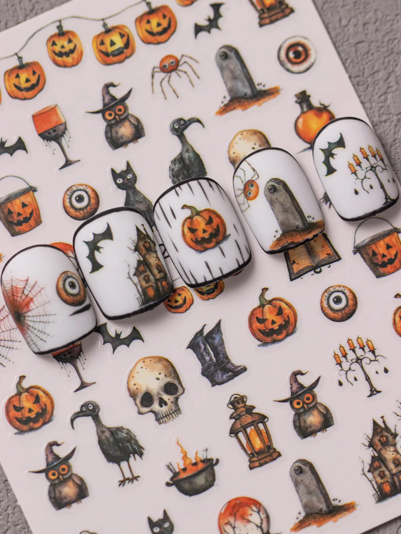 Cartoon Style Vintage Style Crow Pumpkin Cat Nail Stickers Nail Sticker display picture 3
