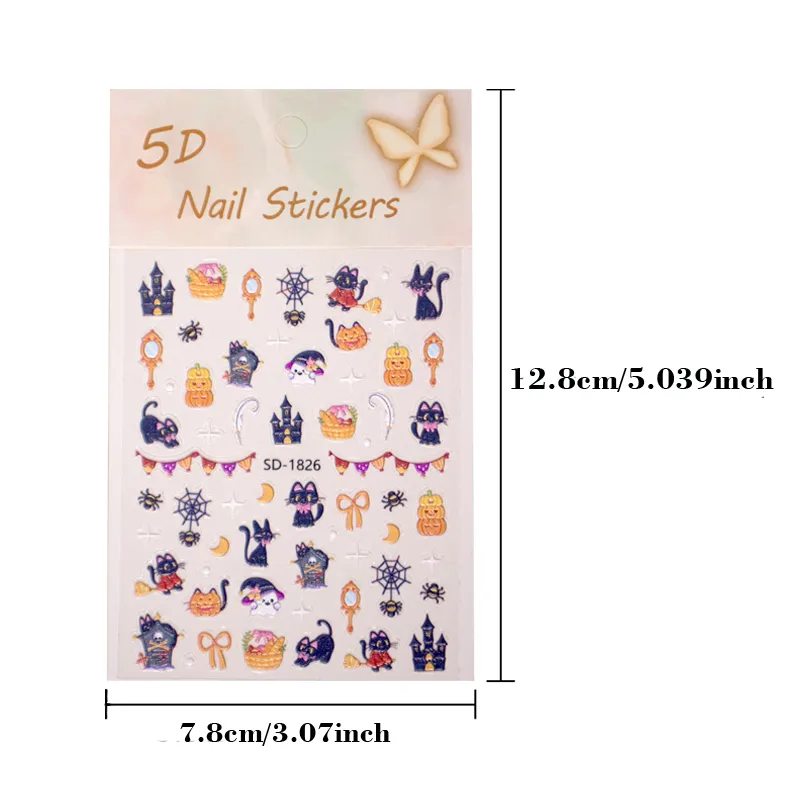 Halloween Style Vintage Style Roman Style Pumpkin Castle Cat Nail Stickers Nail Sticker display picture 8