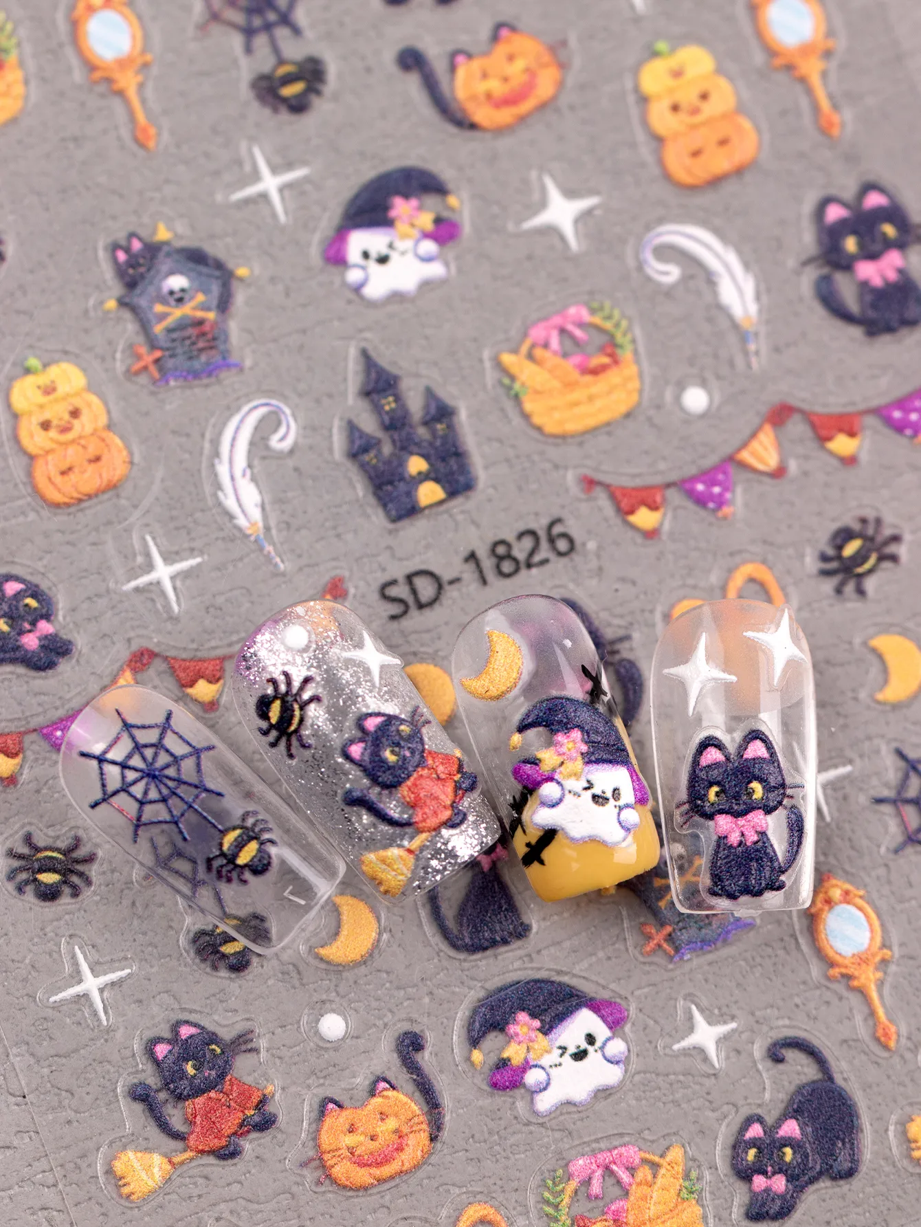 Halloween Style Vintage Style Roman Style Pumpkin Castle Cat Nail Stickers Nail Sticker display picture 1
