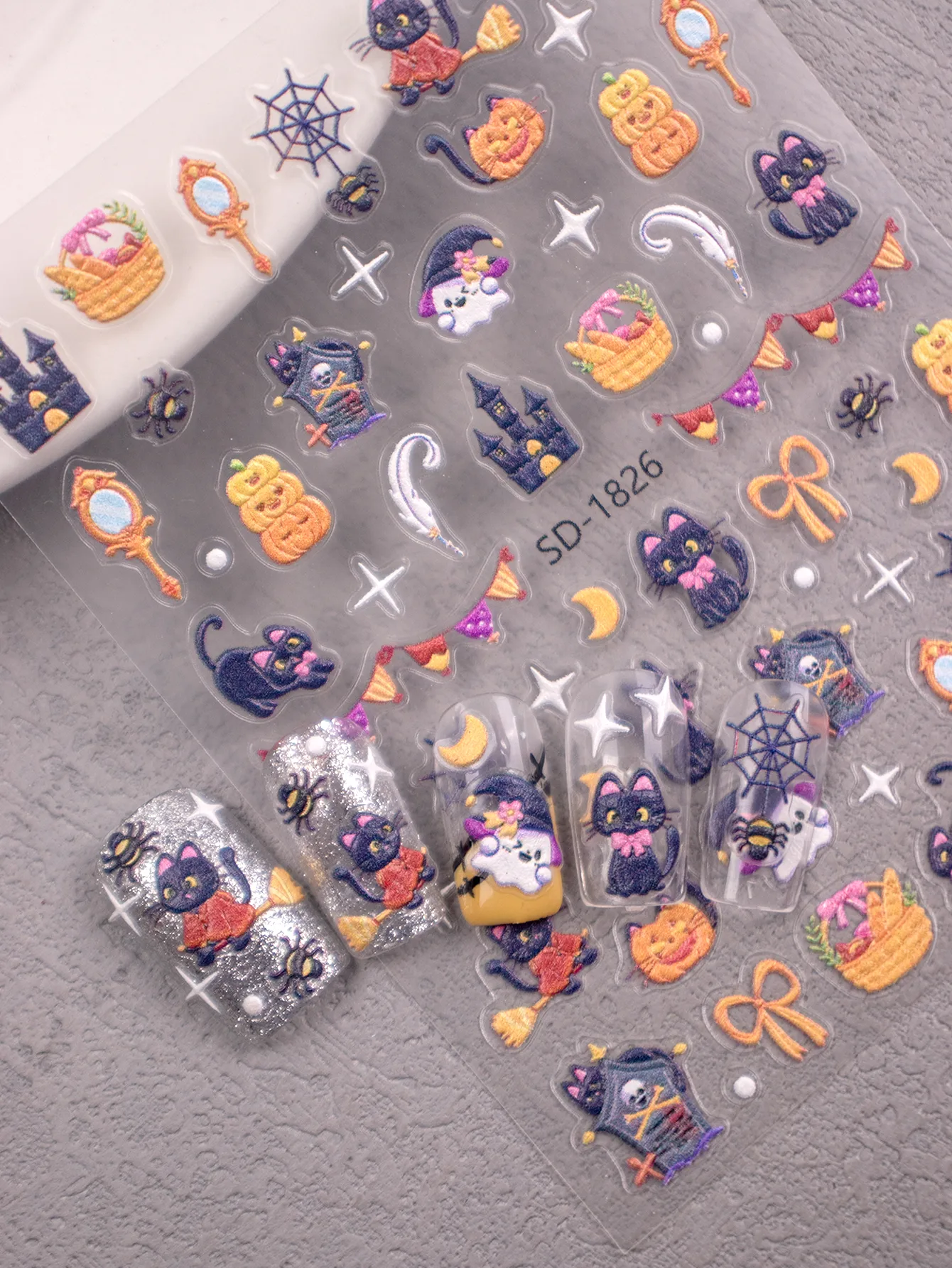 Halloween Style Vintage Style Roman Style Pumpkin Castle Cat Nail Stickers Nail Sticker display picture 2