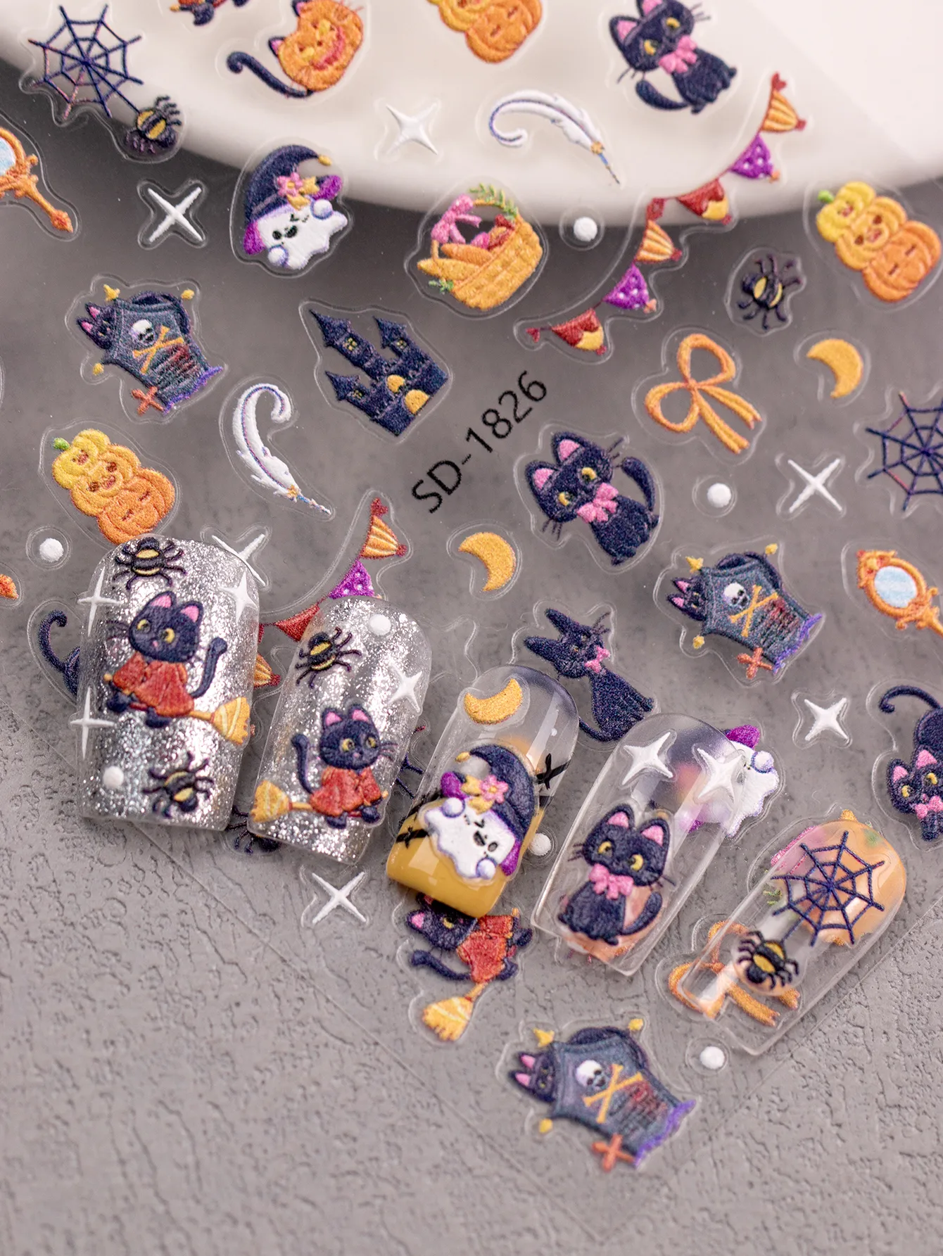 Halloween Style Vintage Style Roman Style Pumpkin Castle Cat Nail Stickers Nail Sticker display picture 4
