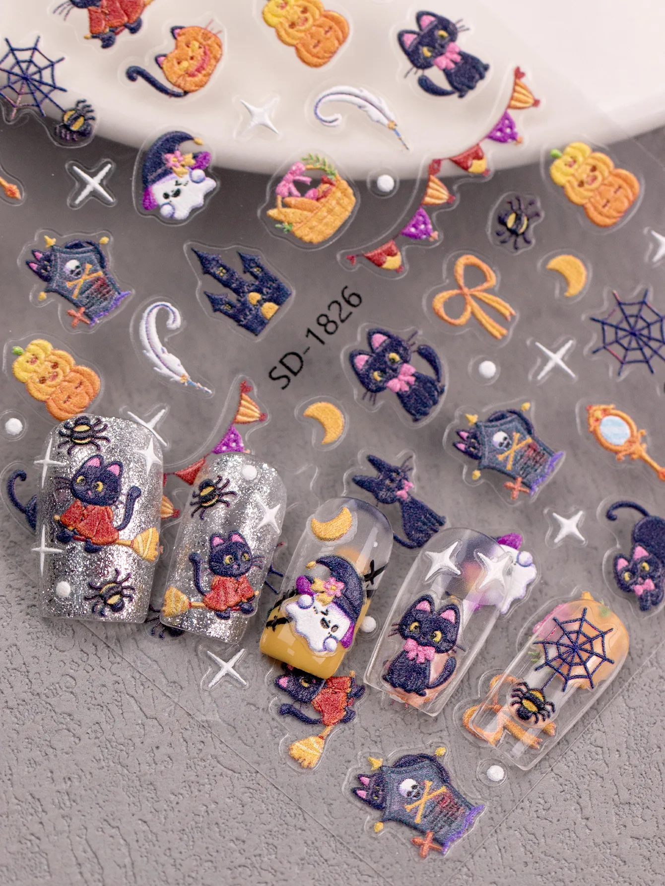 Halloween Style Vintage Style Roman Style Pumpkin Castle Cat Nail Stickers Nail Sticker display picture 3