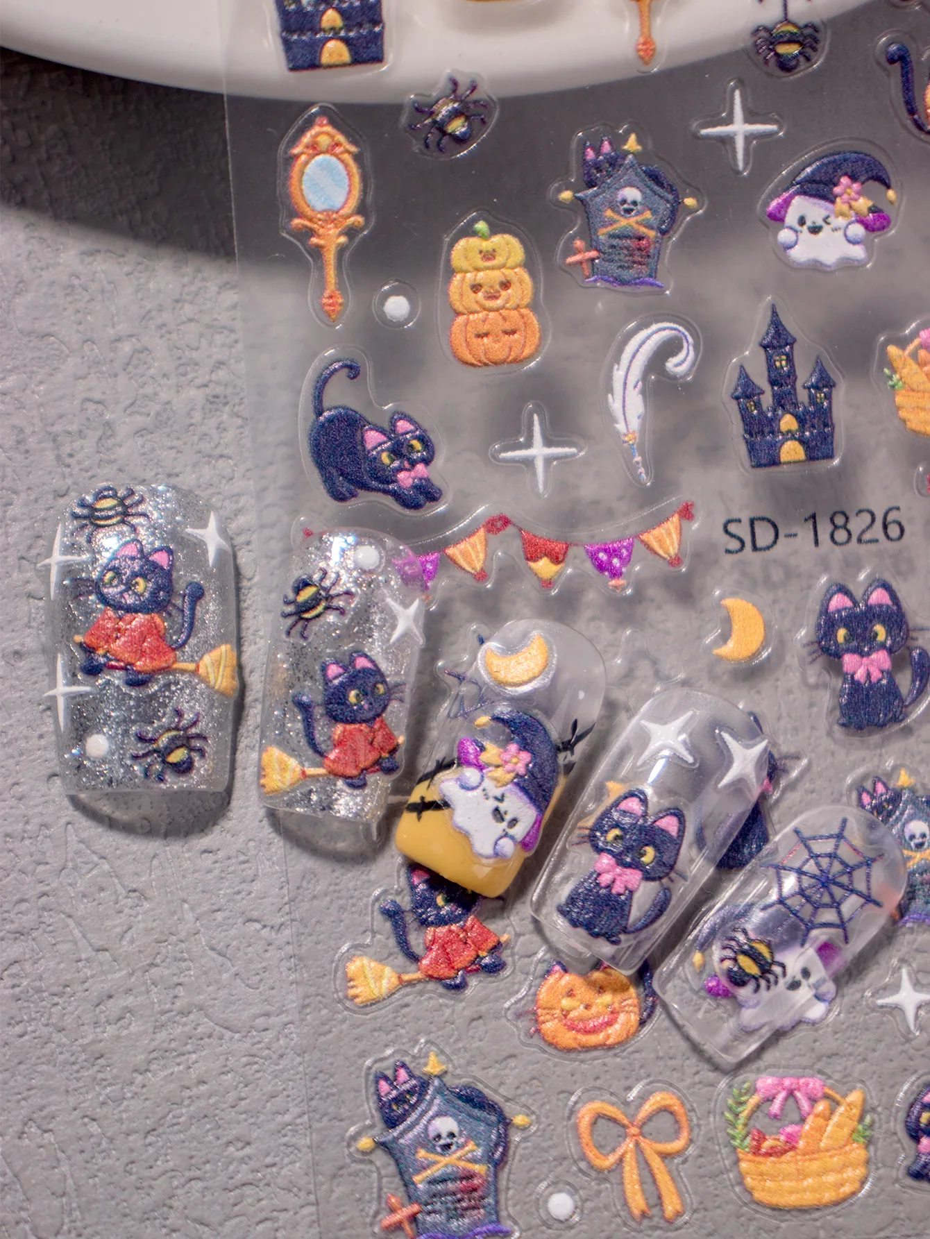 Halloween Style Vintage Style Roman Style Pumpkin Castle Cat Nail Stickers Nail Sticker display picture 5