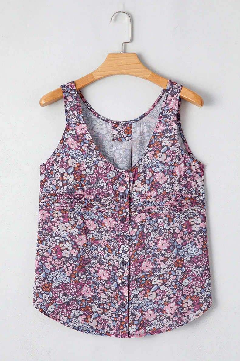 Retro Floral Print Sleeveless Vest Women's Loose Fit U-Neck Summer New Style Versatile Casual Wear Comfortable Cotton Blend display picture 5