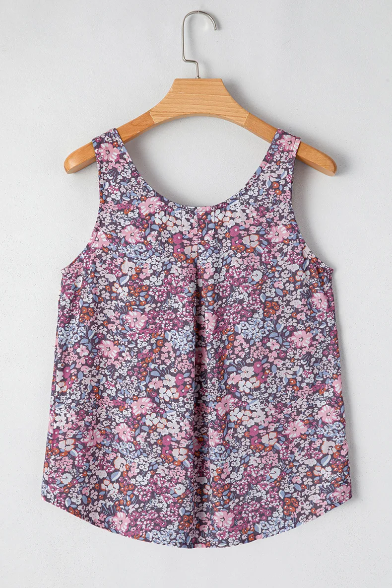 Retro Floral Print Sleeveless Vest Women's Loose Fit U-Neck Summer New Style Versatile Casual Wear Comfortable Cotton Blend display picture 6