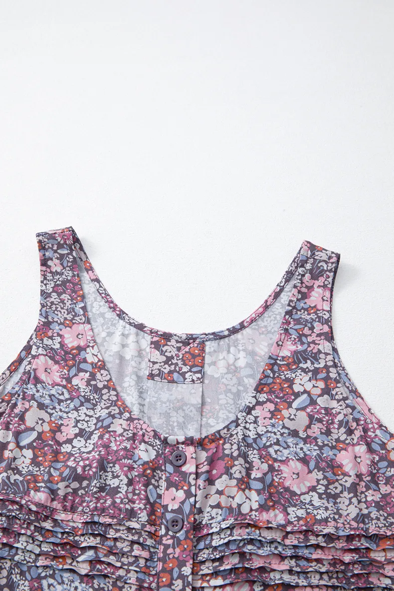 Retro Floral Print Sleeveless Vest Women's Loose Fit U-Neck Summer New Style Versatile Casual Wear Comfortable Cotton Blend display picture 7