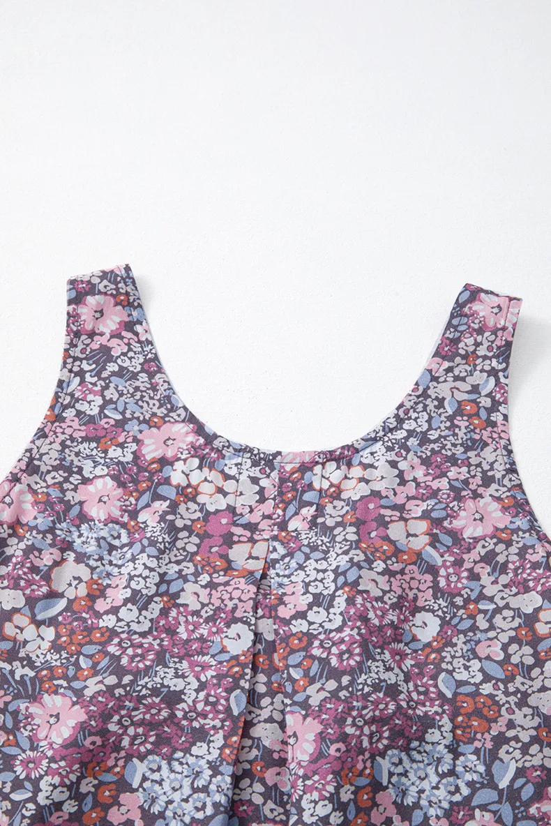 Retro Floral Print Sleeveless Vest Women's Loose Fit U-Neck Summer New Style Versatile Casual Wear Comfortable Cotton Blend display picture 8