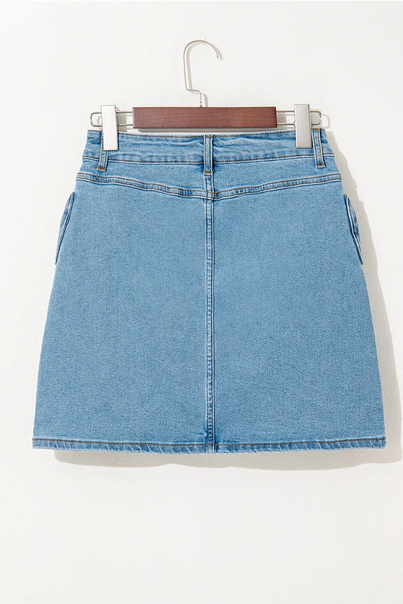 Summer New Pure Color High Waist Denim Mini Skirt Women's Personality Trendy Cotton Polyester A-Line Skirt With Butterfly Knot display picture 6