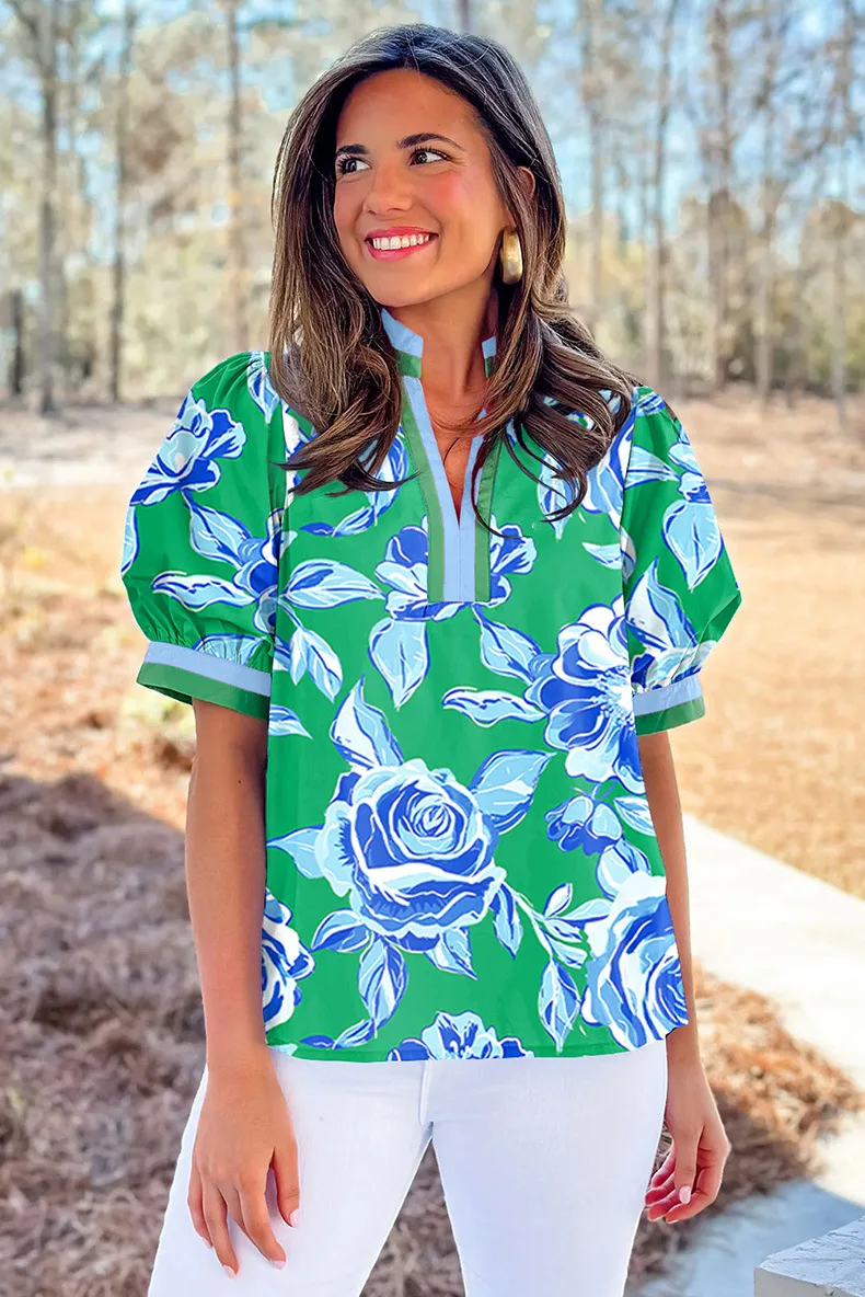 Summer New Style Women's Loose Printed Short Sleeve Chiffon Top Casual Versatile Floral Pattern Three-quarter Length Tunic Top display picture 2