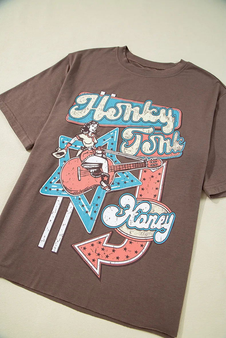 Summer 2025 Women's Fashionable Casual Short Sleeve T-shirt Cartoon Pattern Three-quarter Sleeve Versatile Cotton Polyester Blend display picture 9