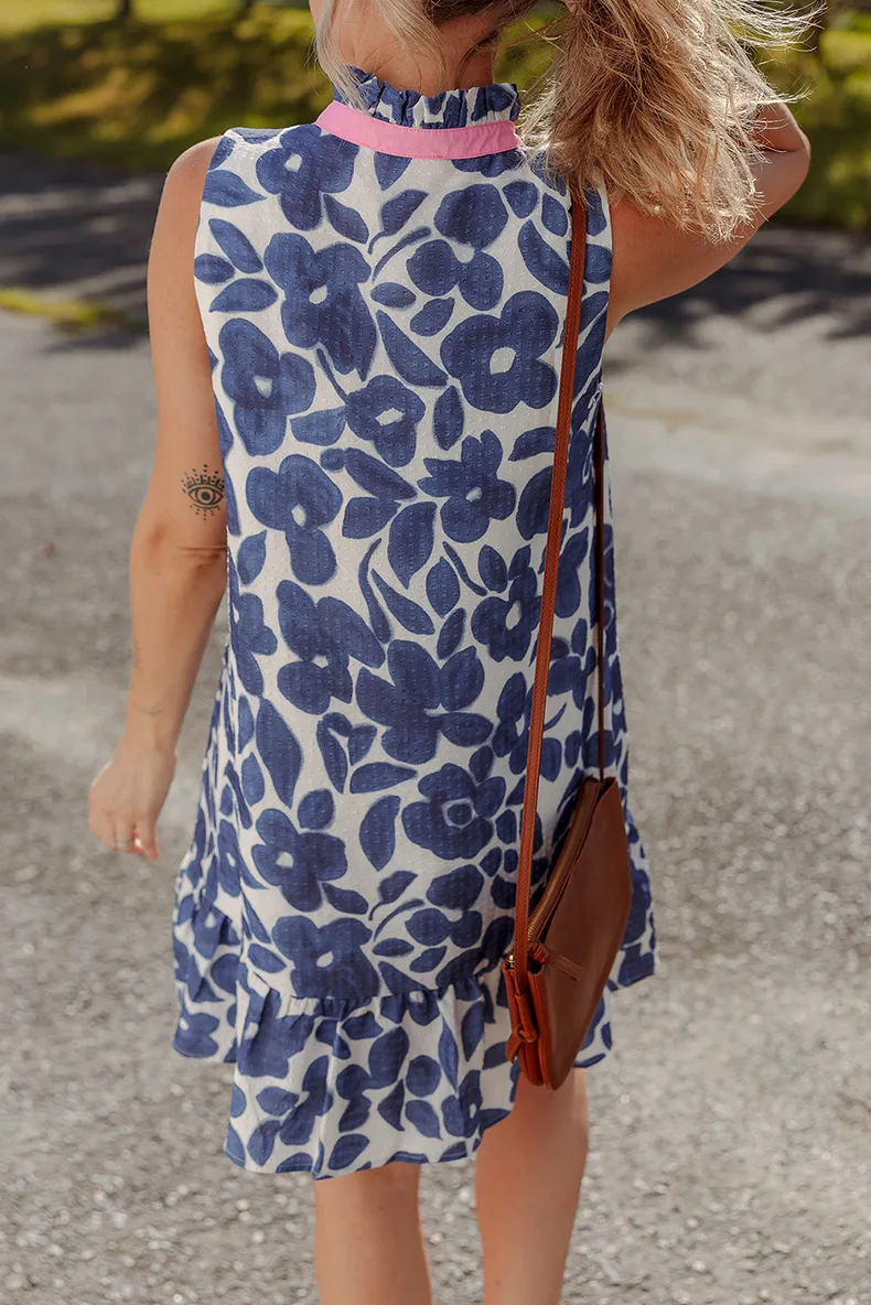 Summer 2025 Floral Print V-neck Women's Dress Fashion Loose Knee-length Short Skirt Casual Style High Waist One-step Dress display picture 8