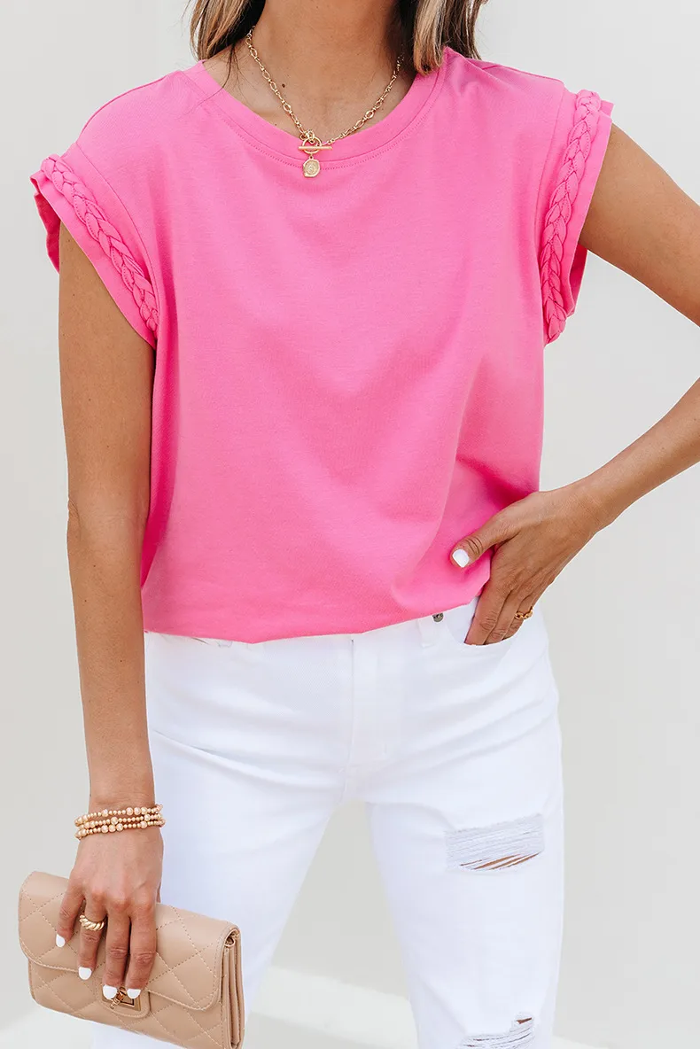 Summer 2025 Women's Casual Style Pure Color Knitted Short Sleeve T-Shirt Round Neck Pullover Top Versatile Commute Essential display picture 3