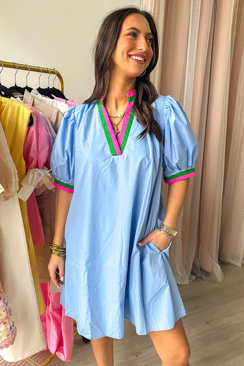 Casual Loose Maternity Short Dress Women Summer New Color Block V-Neck Short Sleeve Straight Tube Skirt High Waist Dress display picture 5