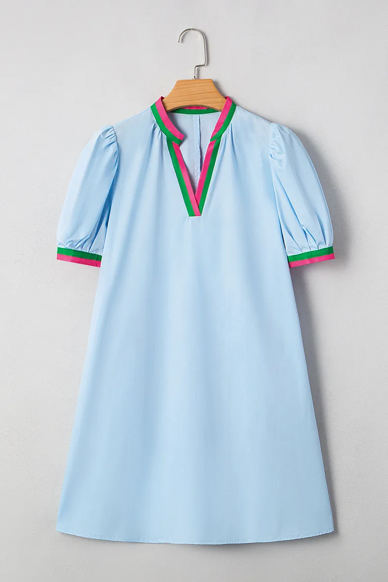 Casual Loose Maternity Short Dress Women Summer New Color Block V-Neck Short Sleeve Straight Tube Skirt High Waist Dress display picture 6