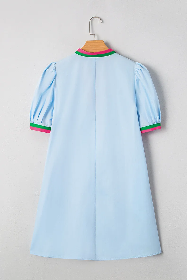Casual Loose Maternity Short Dress Women Summer New Color Block V-Neck Short Sleeve Straight Tube Skirt High Waist Dress display picture 7