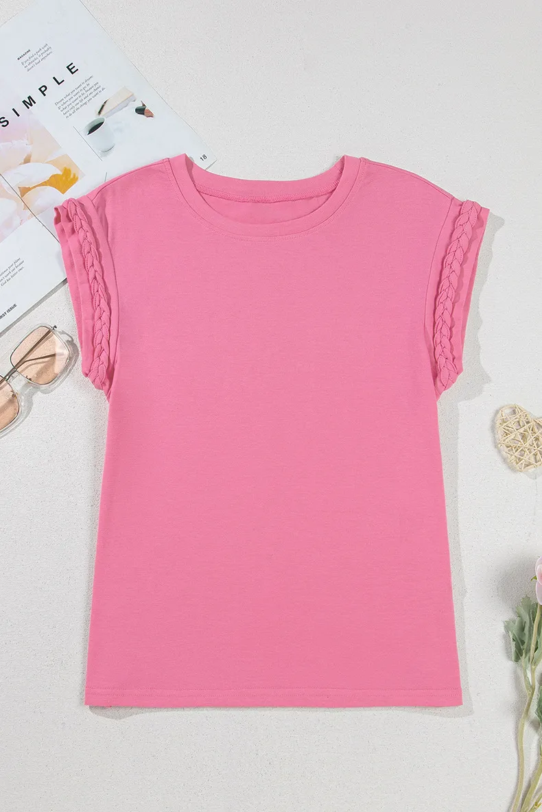Summer 2025 Women's Casual Style Pure Color Knitted Short Sleeve T-Shirt Round Neck Pullover Top Versatile Commute Essential display picture 8