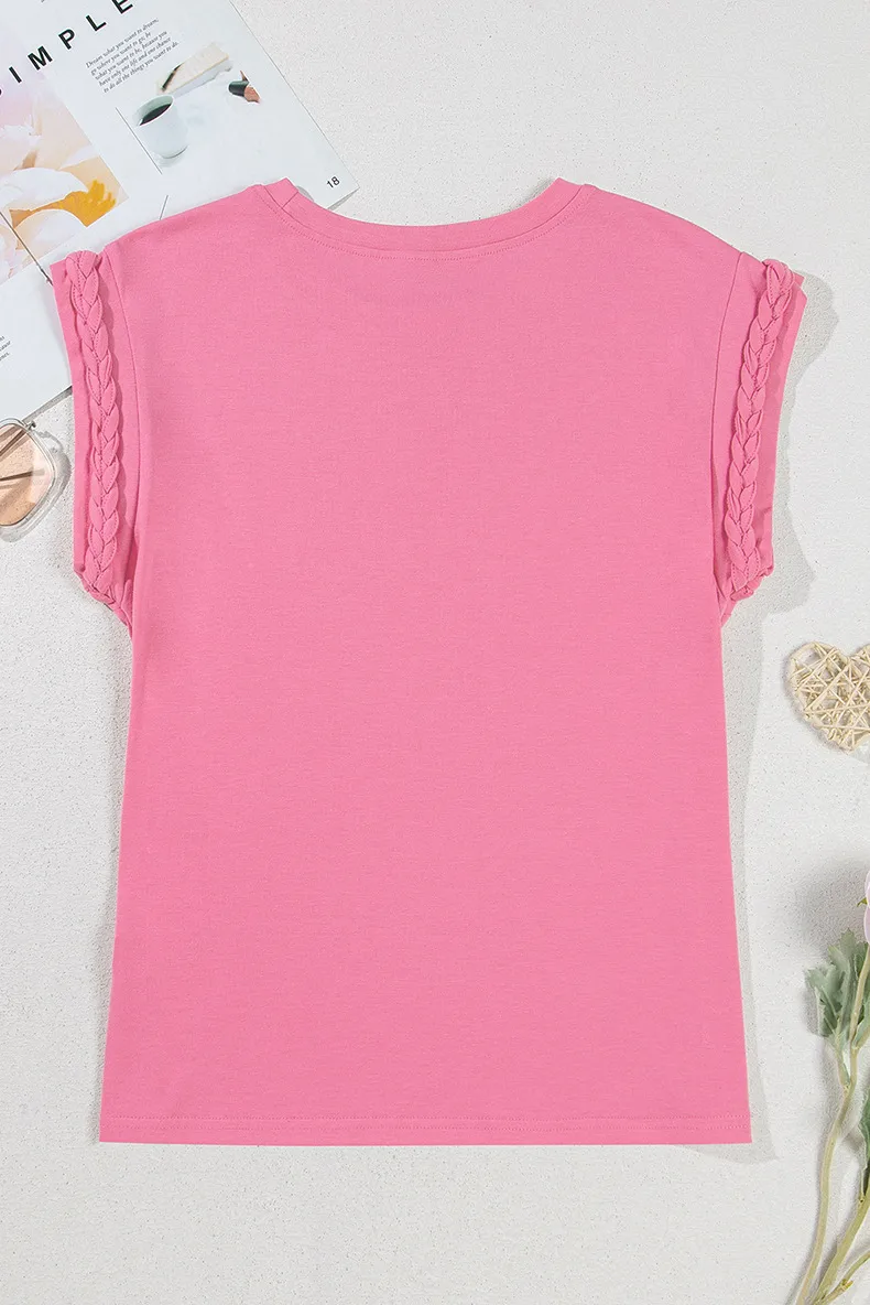 Summer 2025 Women's Casual Style Pure Color Knitted Short Sleeve T-Shirt Round Neck Pullover Top Versatile Commute Essential display picture 9
