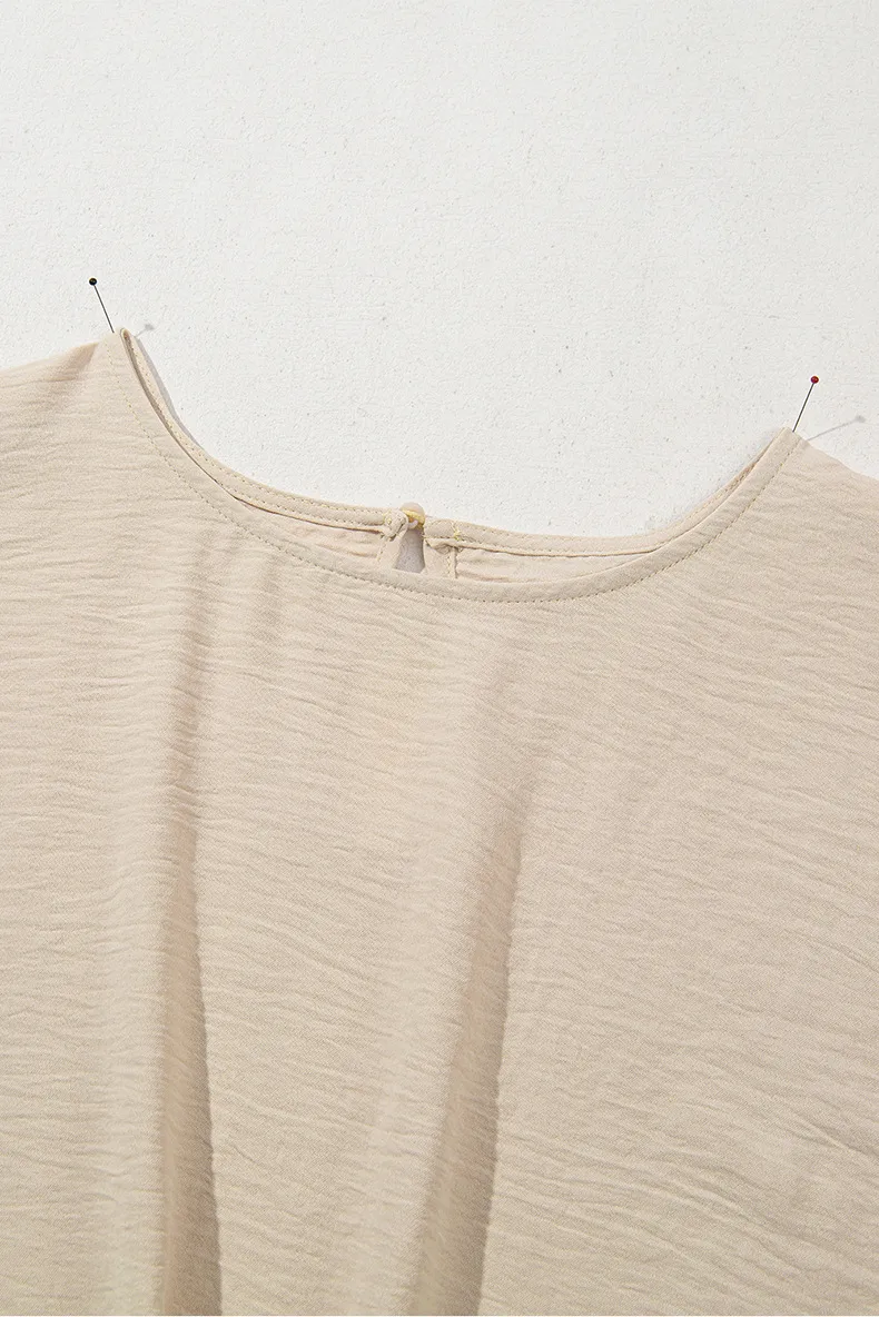 Fashionable Pure Color Short Sleeve T-Shirt Women's Knot Neck Design Casual Style Round Neck Loose Fit Summer New Arrival display picture 7